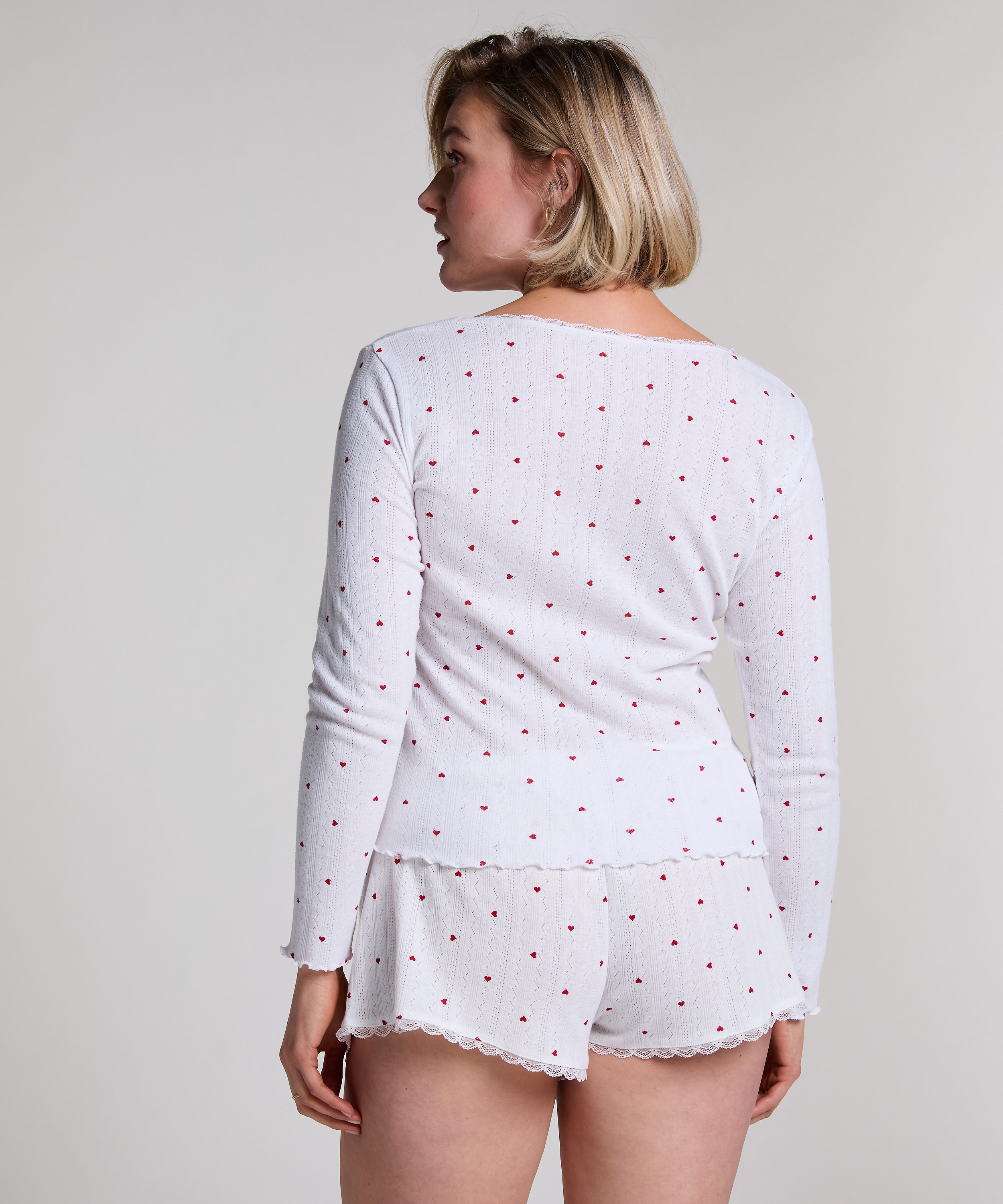 Pointelle Pyjama Shorts, White, main