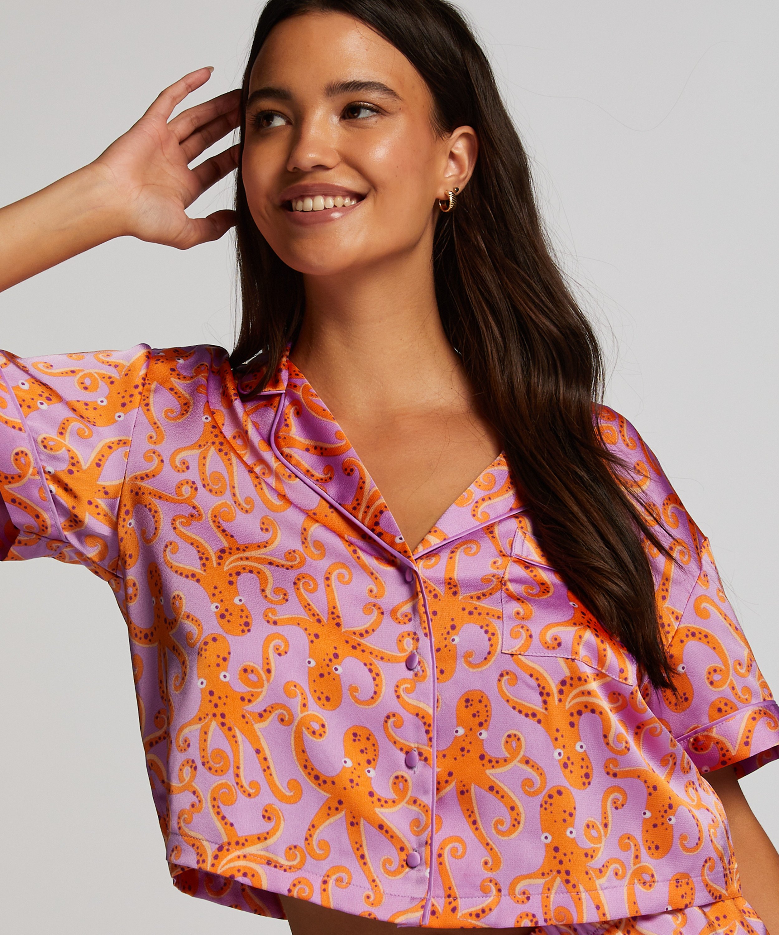 Satin Short-Sleeved Jacket, Purple, main