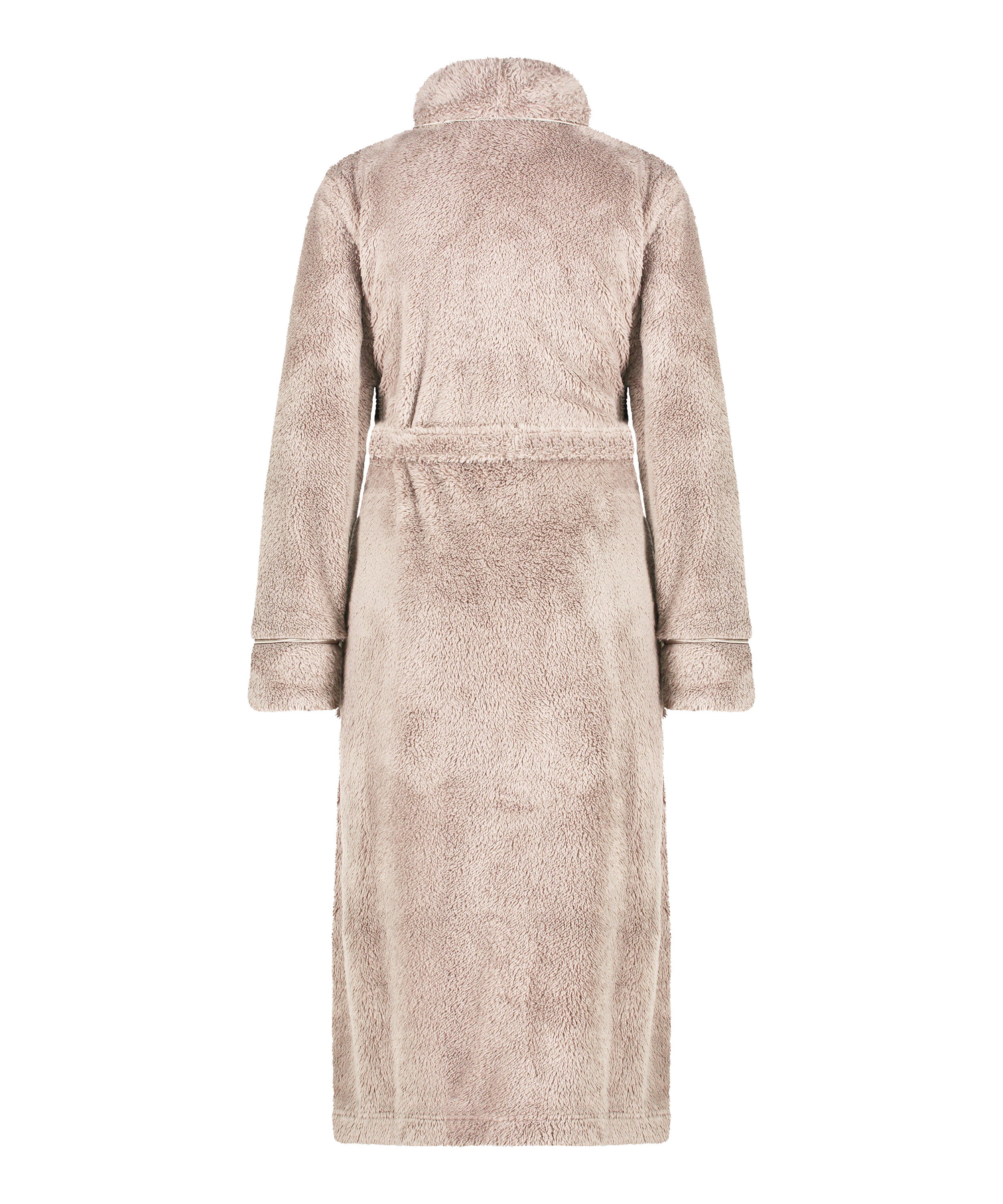 Long Fleece Bathrobe, Brown, main