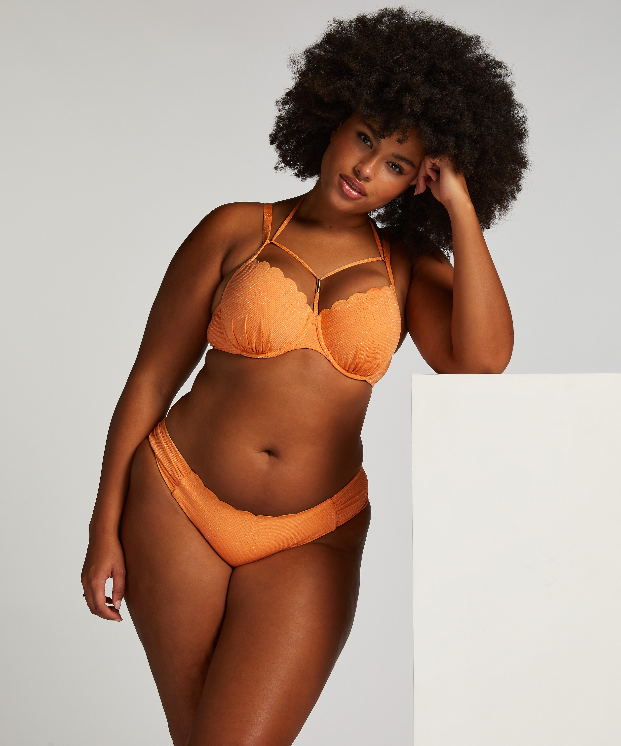 Scallop Lurex Bikini Top, Orange, main