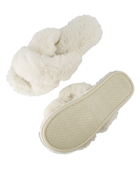 Fake Fur Slippers, White