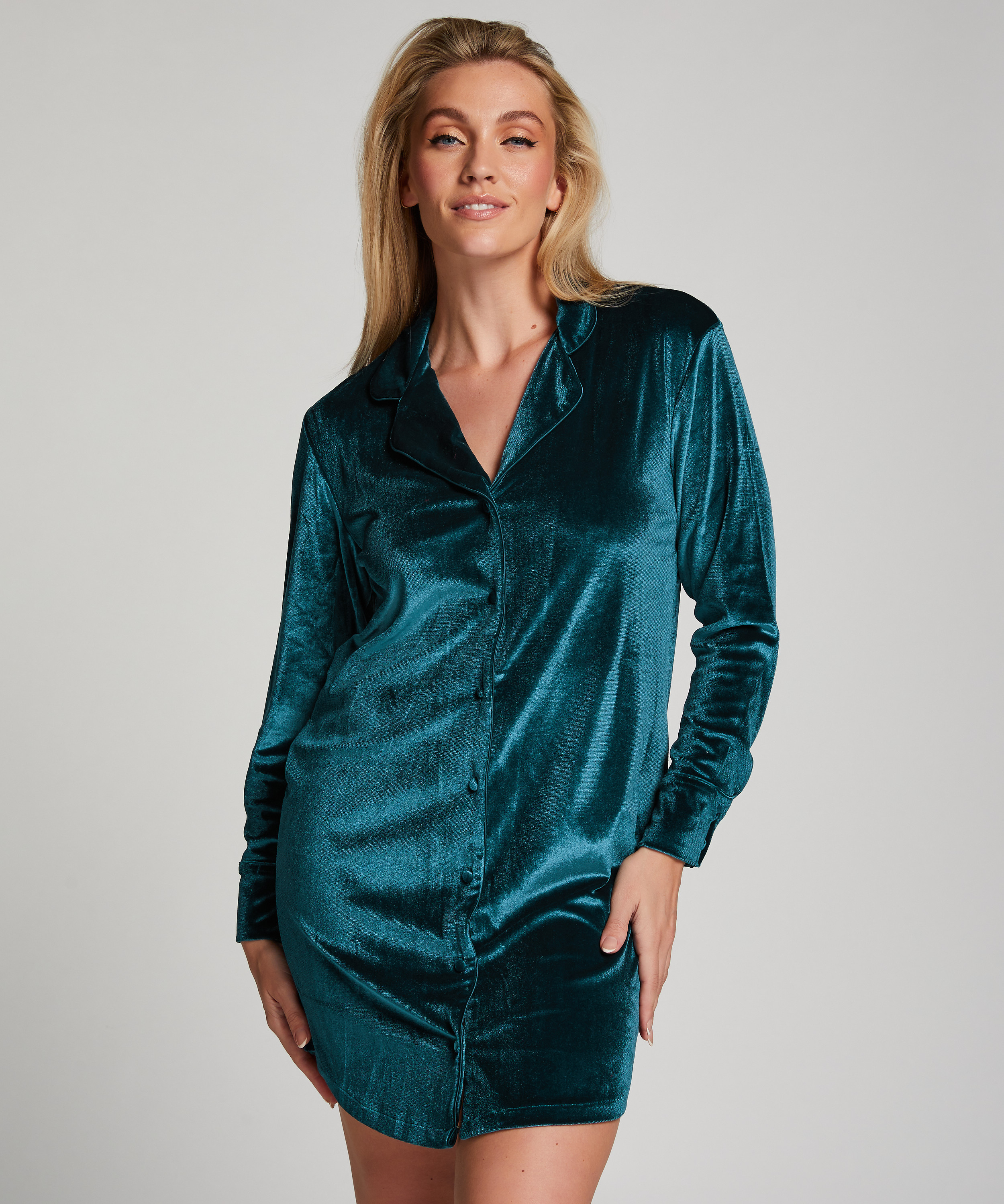 Shiny Velours Nightshirt, Blue, main