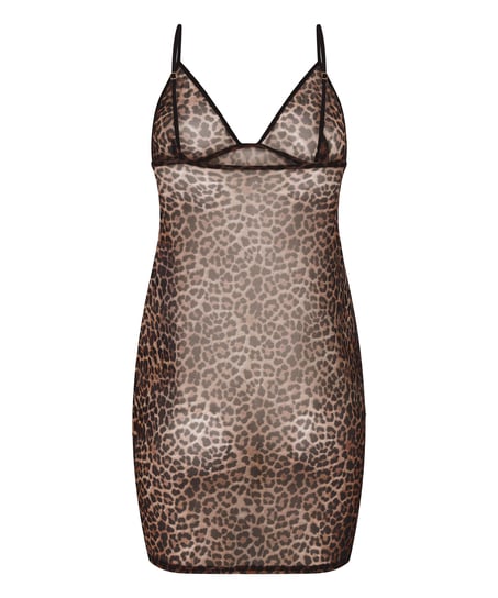Leopard Mesh Slip Dress, Black
