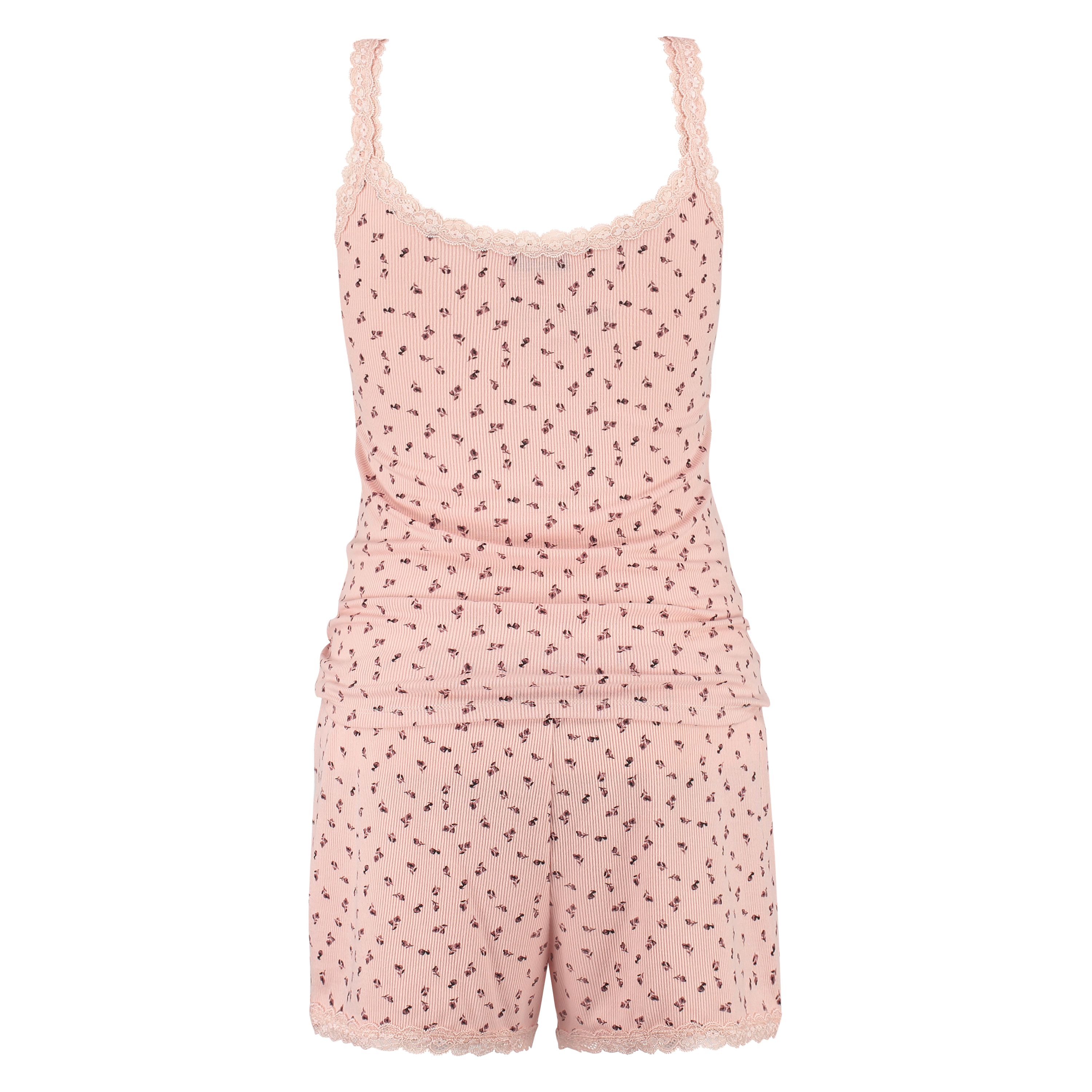 Ditsey rib jersey PJ short set, Pink, main