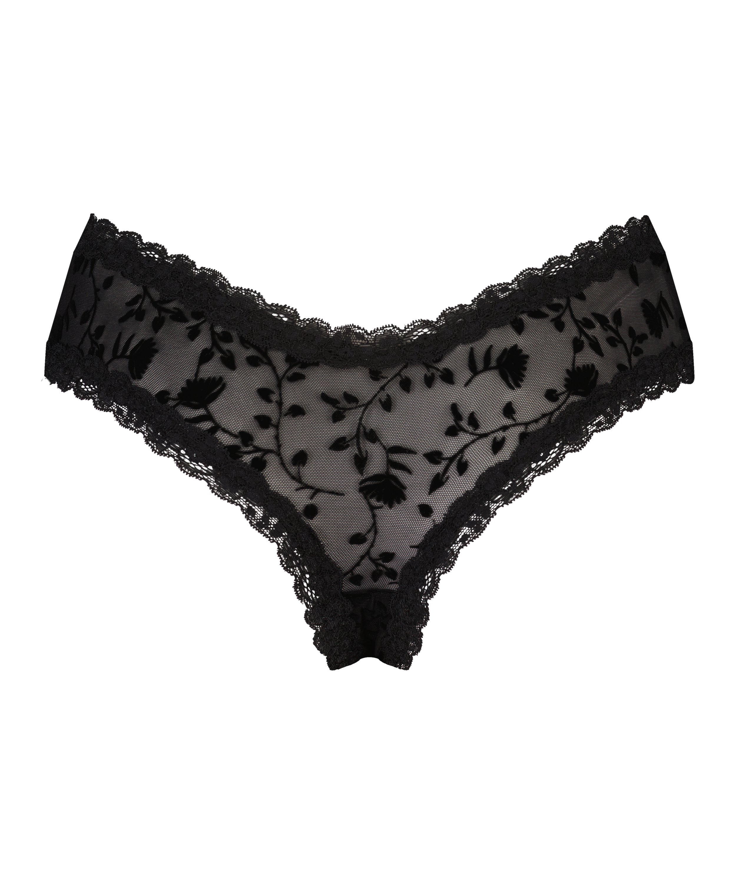 V-shaped Brazilian knickers mesh, Black, main