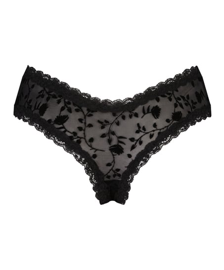 V-shaped Brazilian knickers mesh, Black