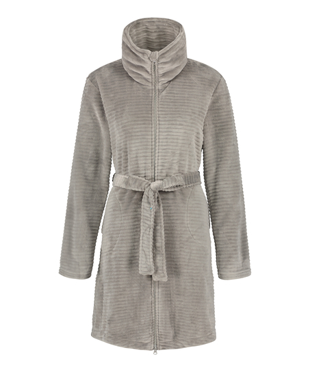 Fleece Zip Bathrobe, Gray
