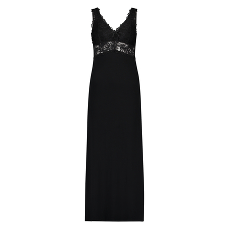 Long slip dress Modal lace, Black