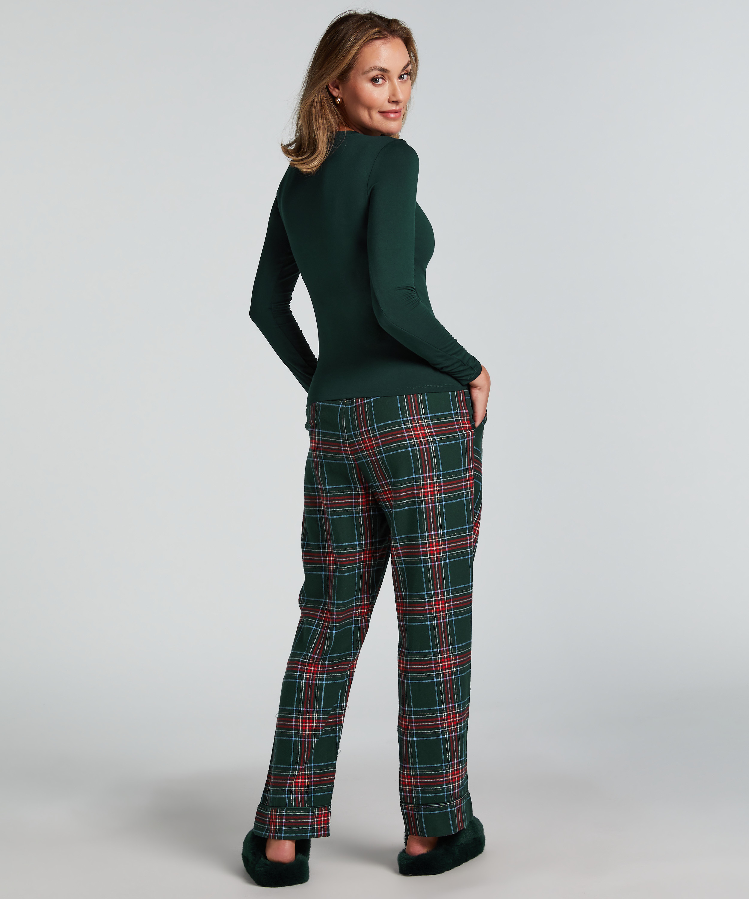 Flannel Pyjama Pants, Green, main