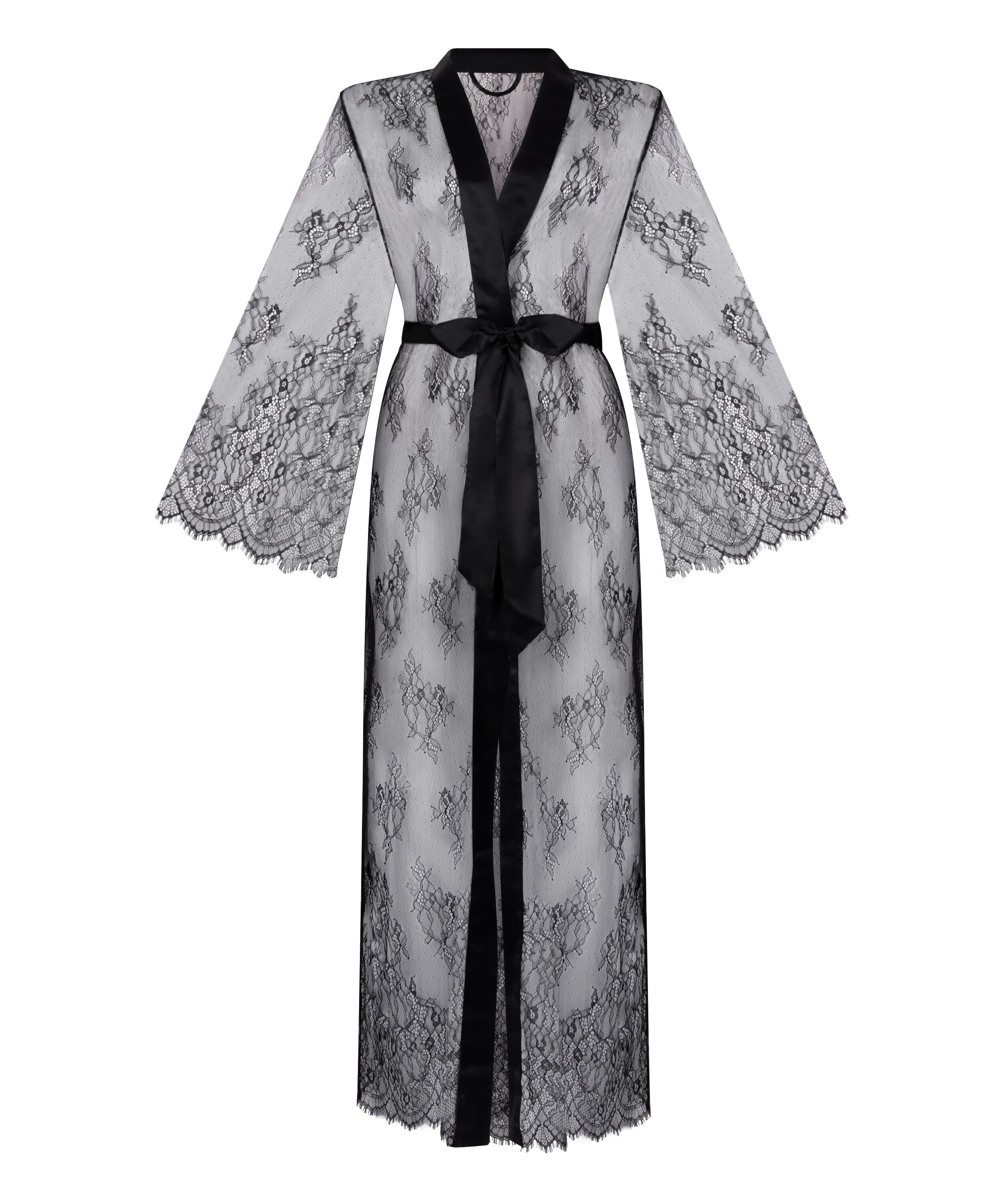 Long Allover Lace Kimono, Black