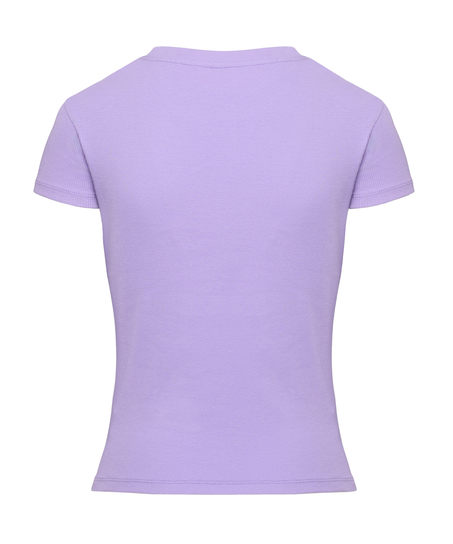 Ribbed Crew Neck Short-Sleeved Pyjama Top, Purple