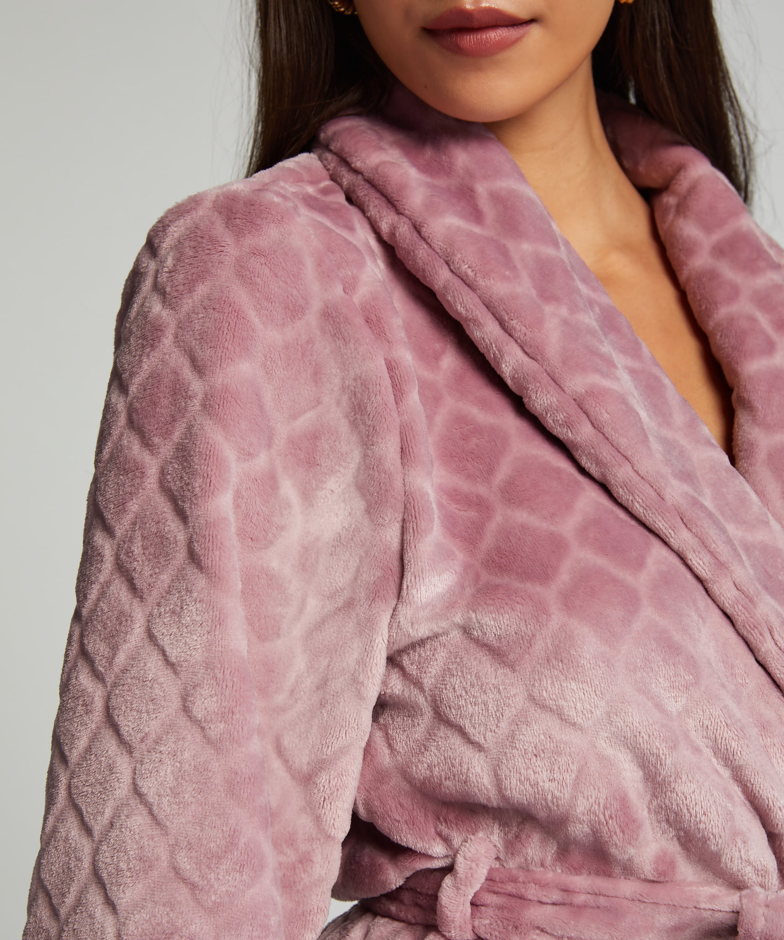 Short Fleece Ribbed Bathrobe, Purple, main