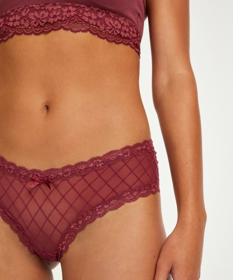 V-shaped Brazilian knickers mesh, Red