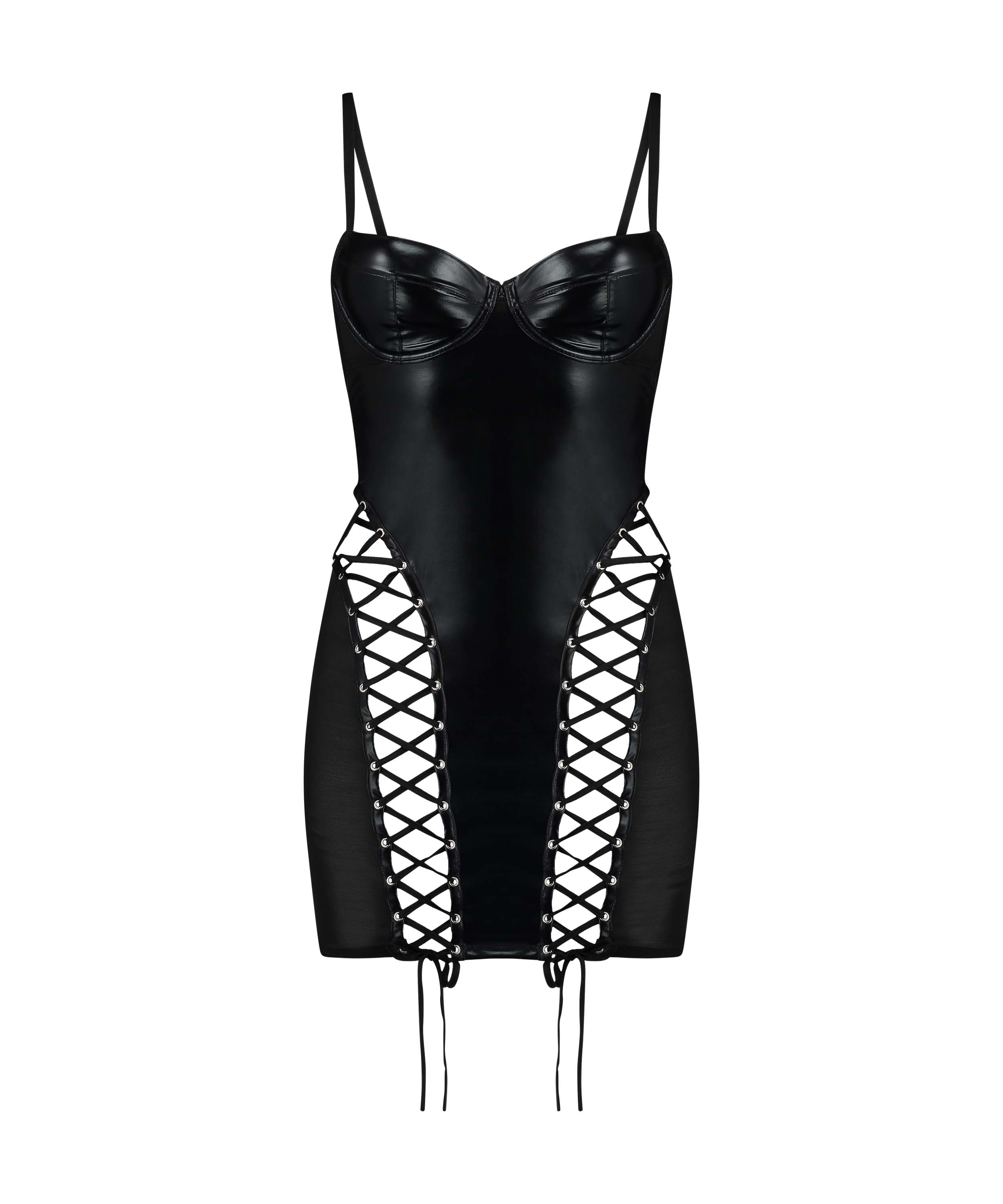 Mesh lace-up slip dress, Black, main