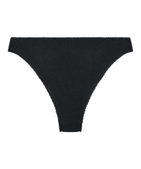 Crinkle High-Leg Bikini Bottoms, Black