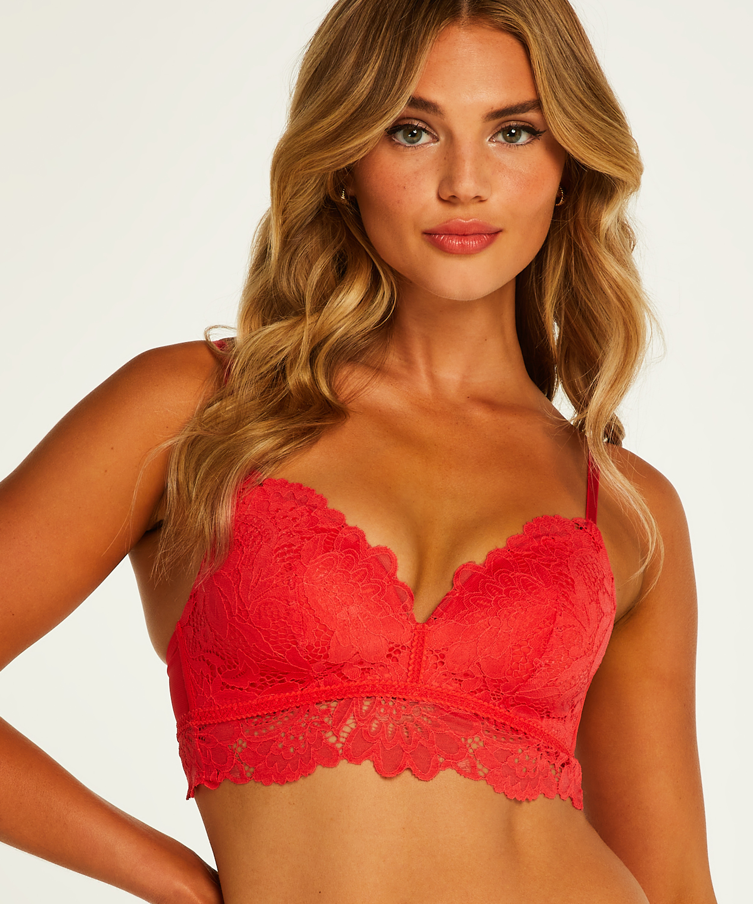 Shiloh Padded Longline Non-Underwired Bra, Red, main