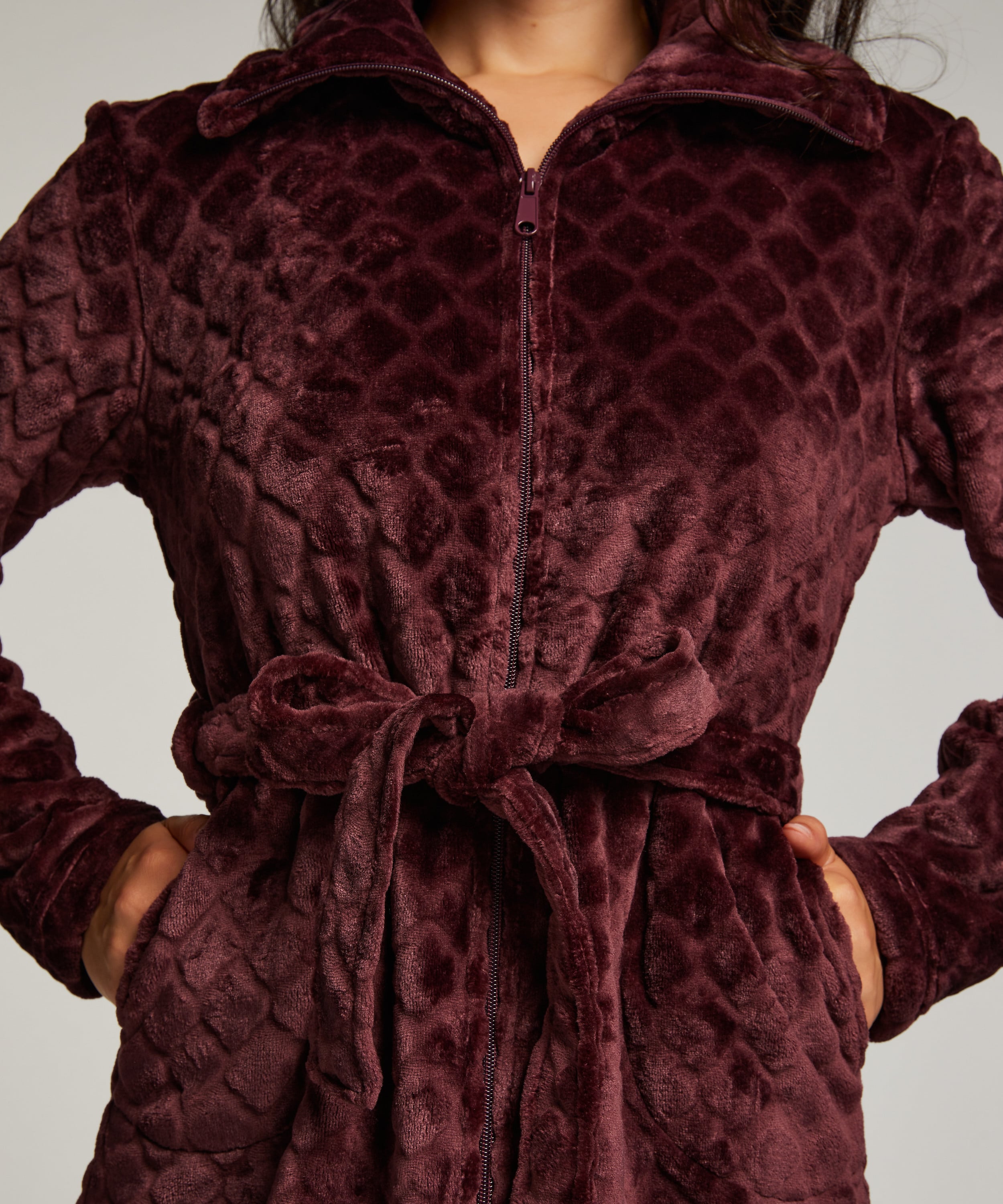 Fleece Zip Bathrobe, Purple, main