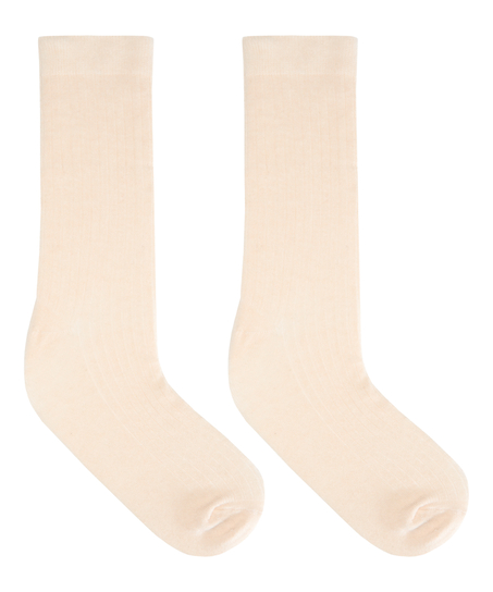 Cashmere Blend Ribbed Socks, White