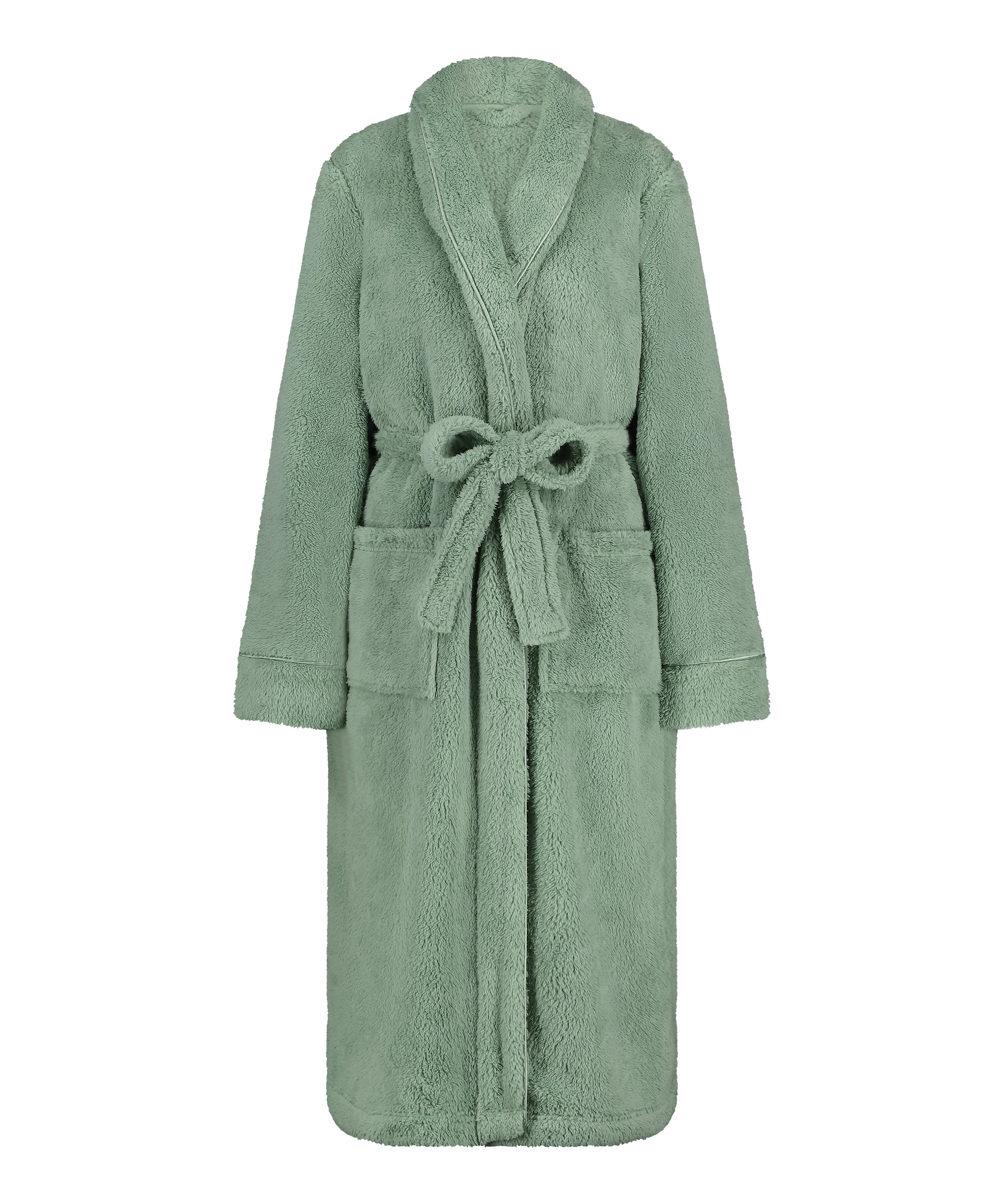 Long Fleece Bathrobe, Green, main