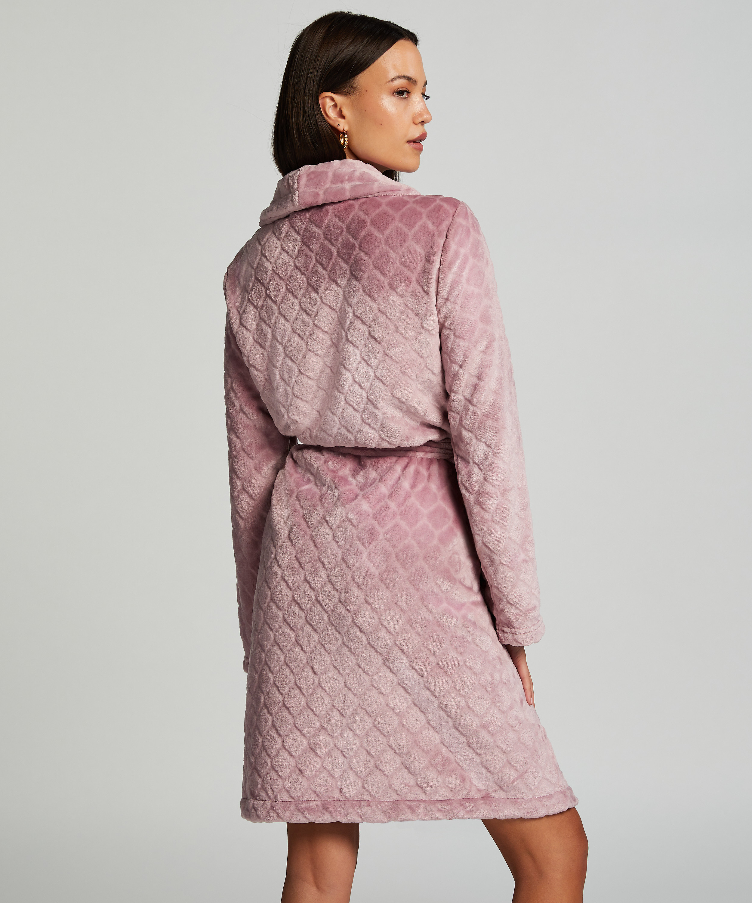 Short Fleece Ribbed Bathrobe, Purple, main