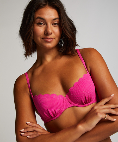 Scallop Lurex Bikini Top, Pink