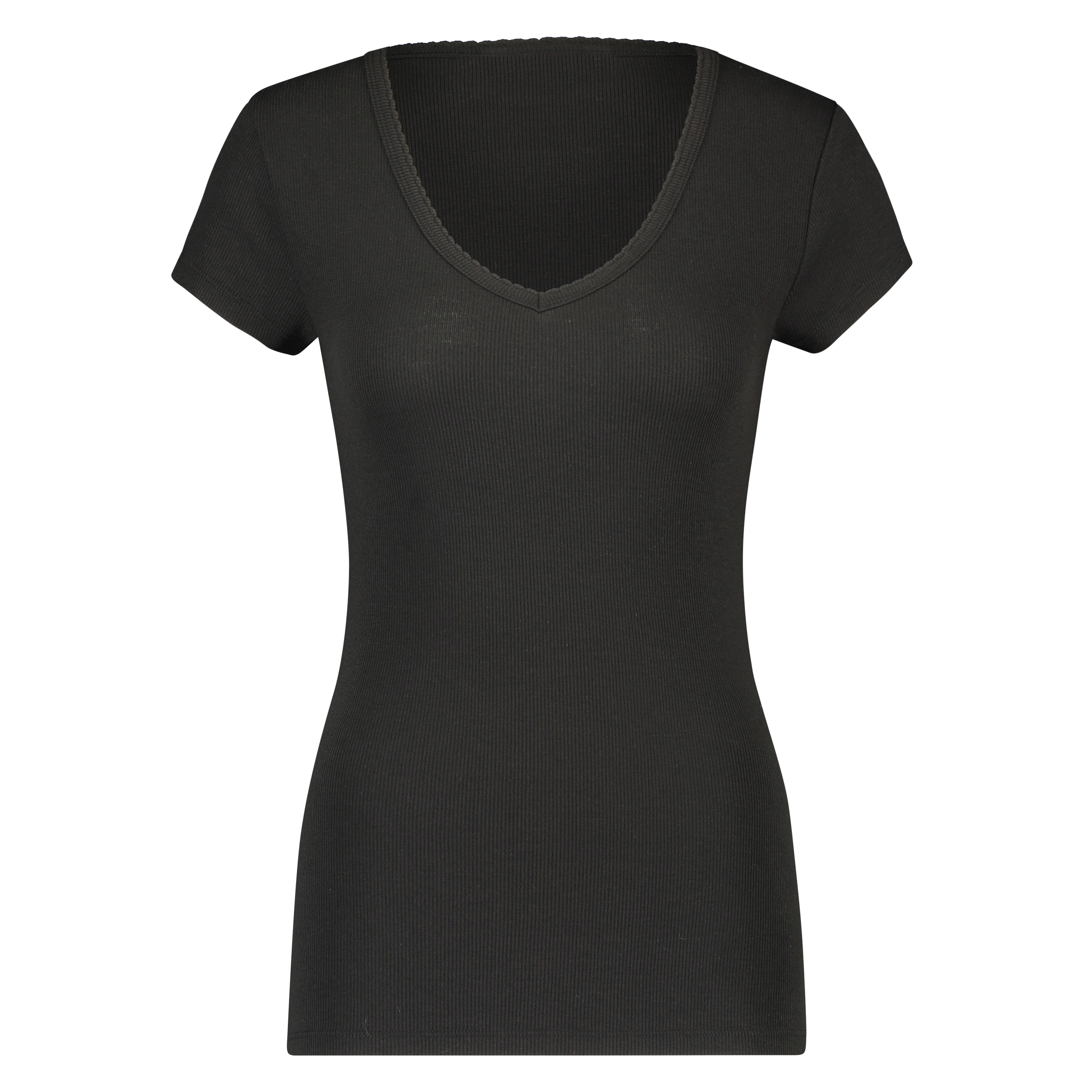 Short sleeve rib pyjama top., Black, main