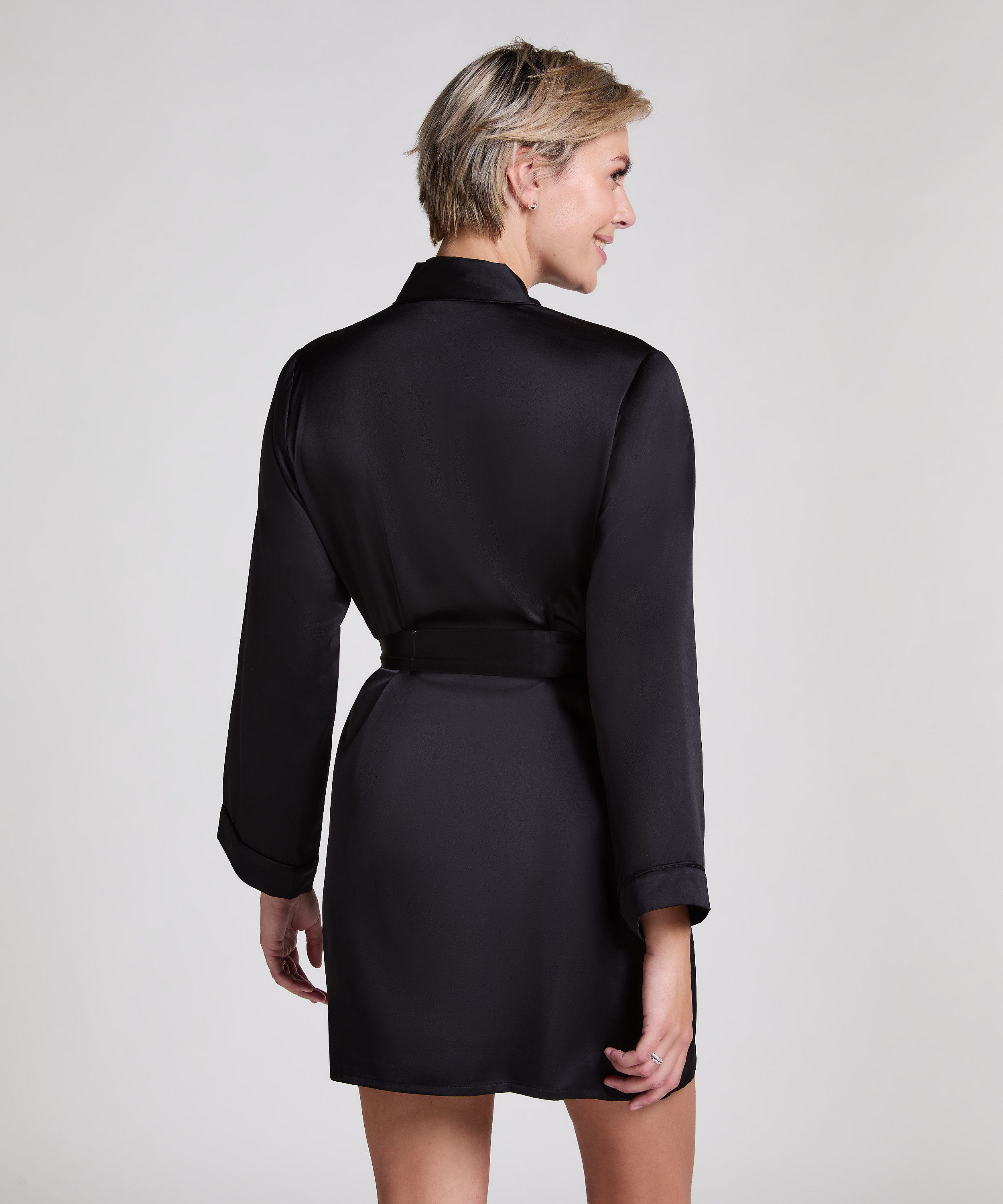 Satin kimono, Black, main