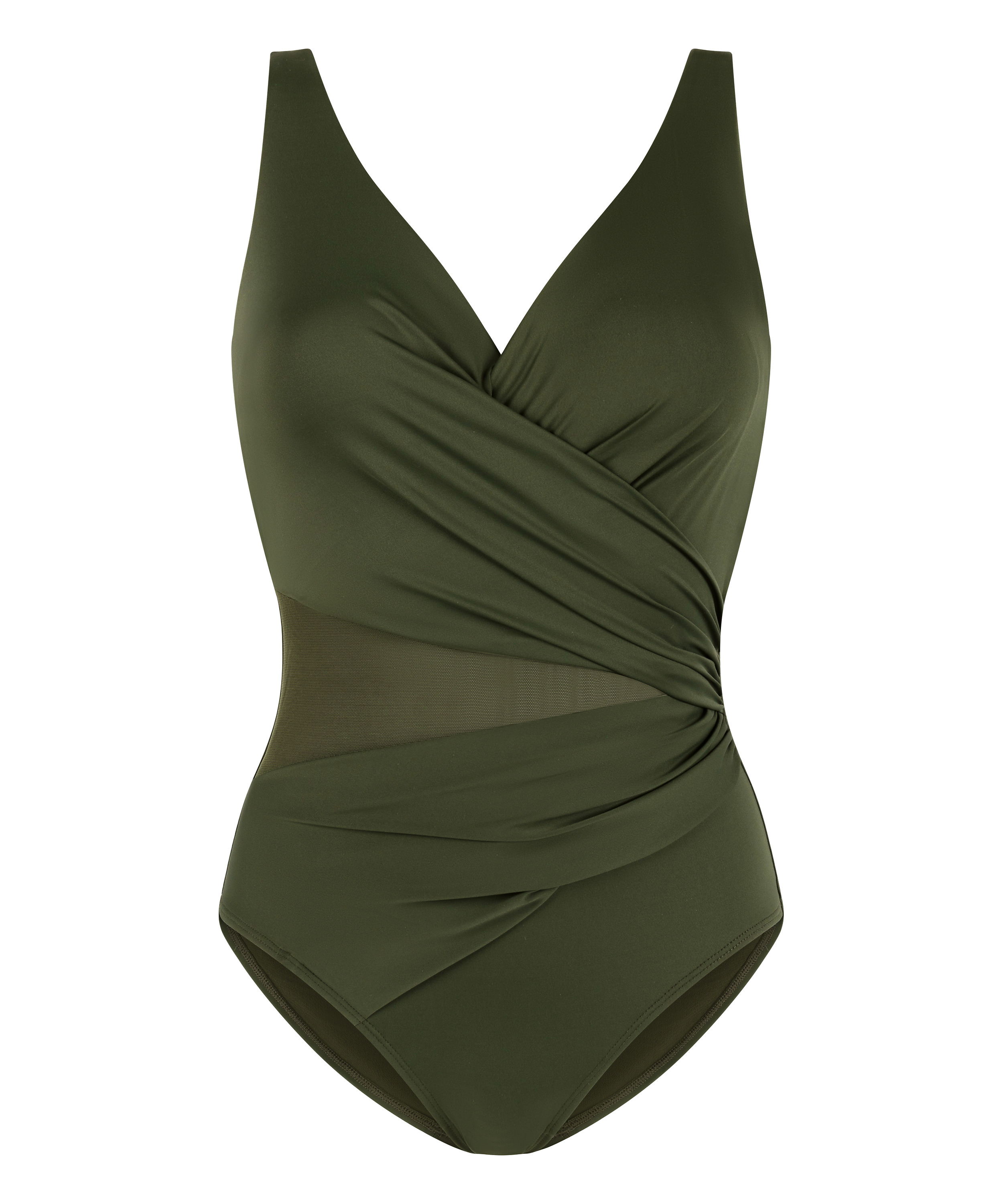 Shaping Shell Mesh Swimsuit, Green, main