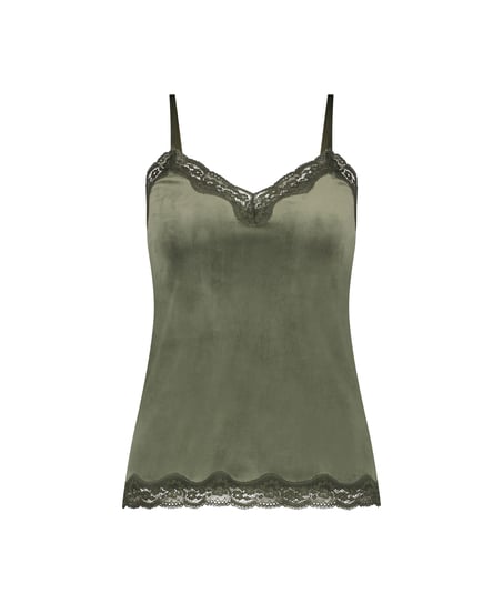 Velours Lace Cami Top, Green