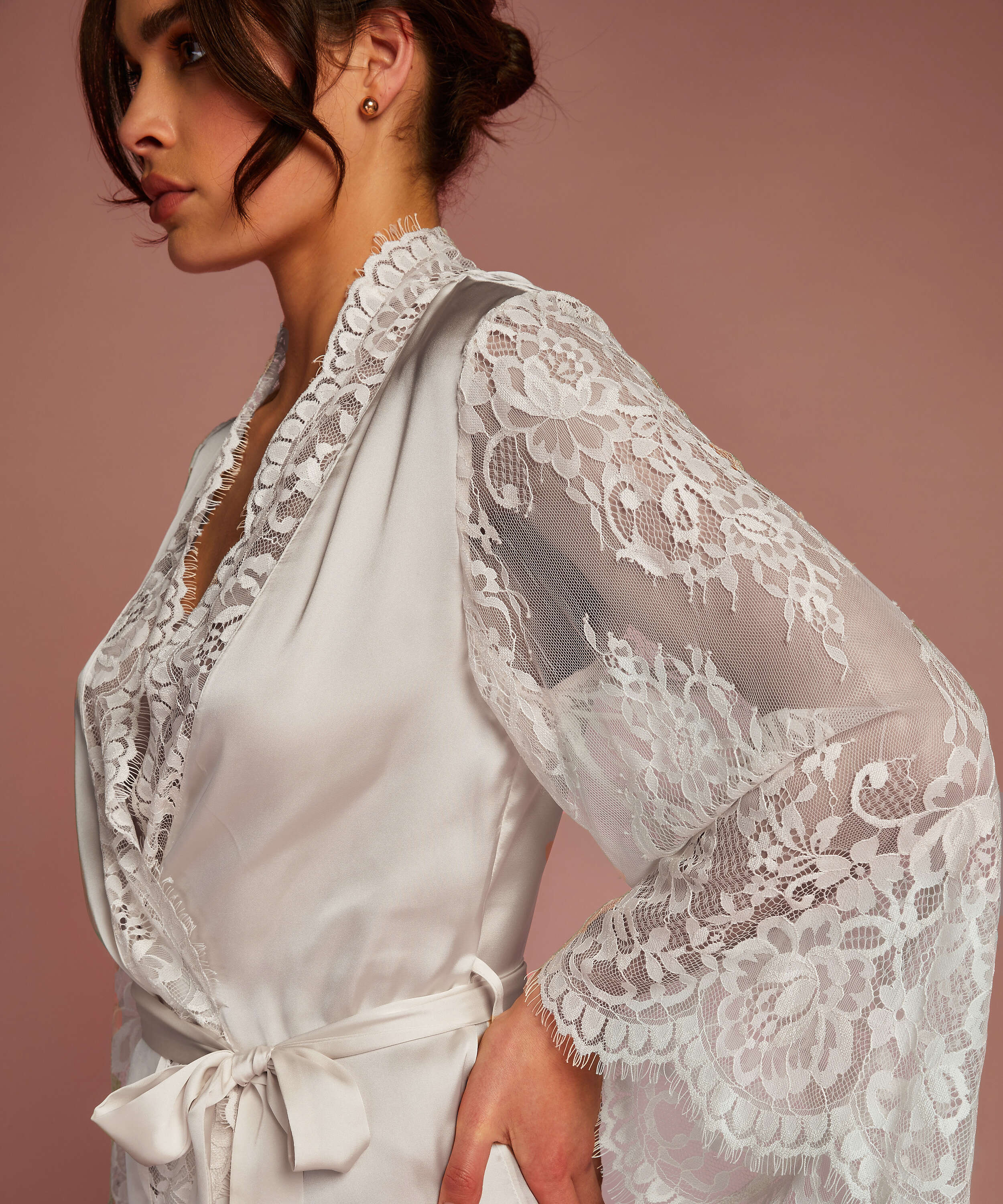 All-Over Lace Kimono, White, main