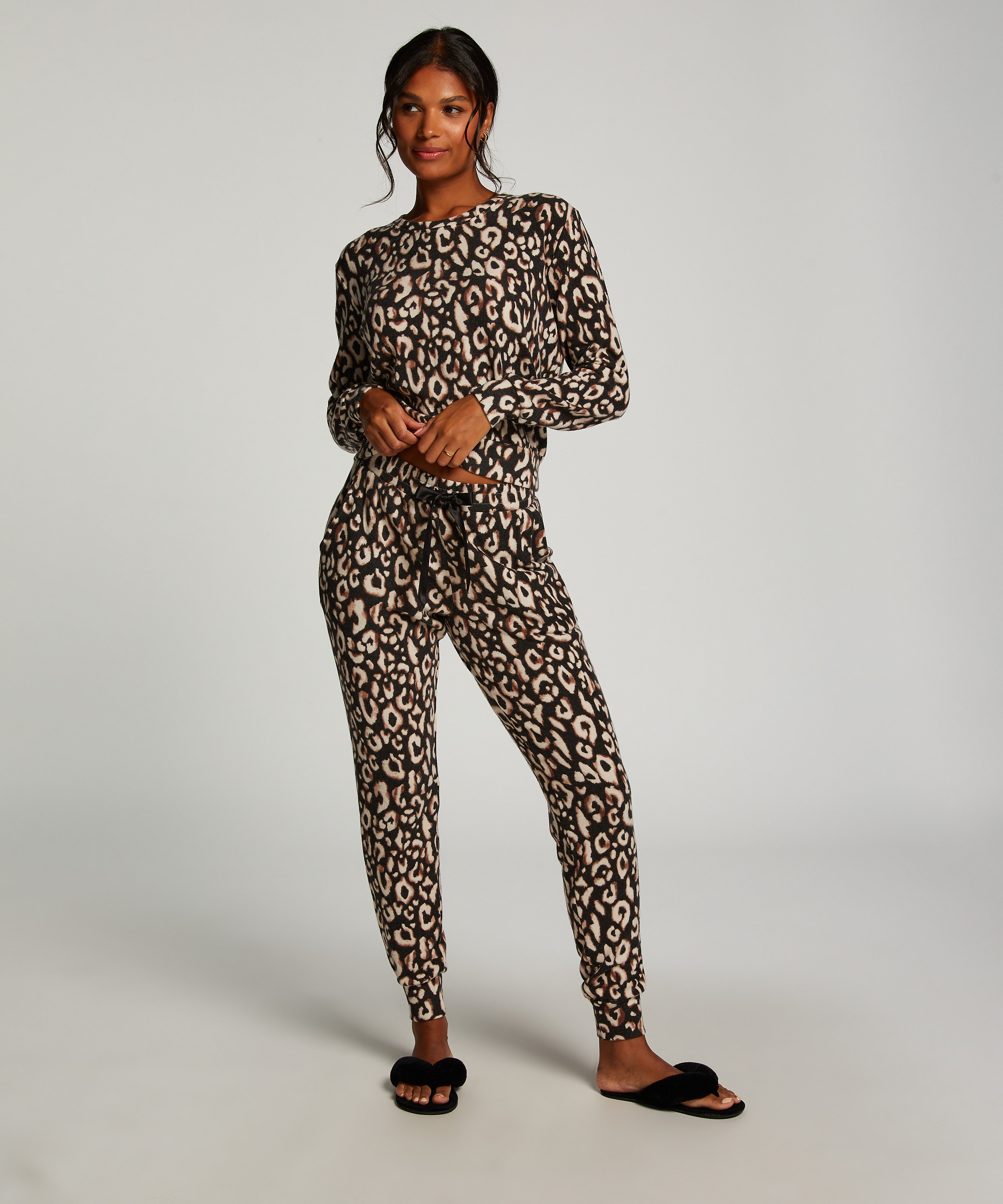 Jersey Long-Sleeved Pyjama Top, Black, main