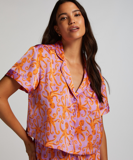 Satin Short-Sleeved Jacket, Purple