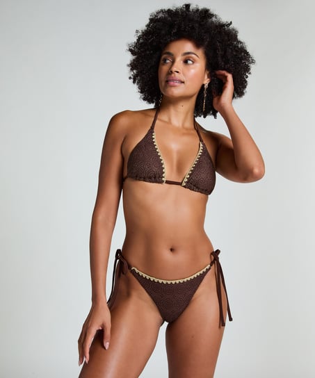 Crochet Cheeky Tanga Bikini Bottoms, Brown