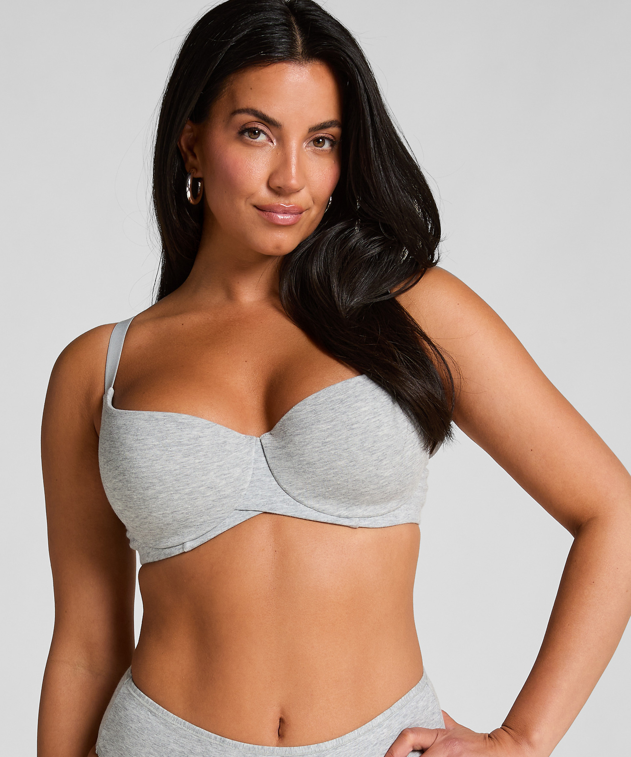 Cotton Padded Underwired Bra, Gray, main