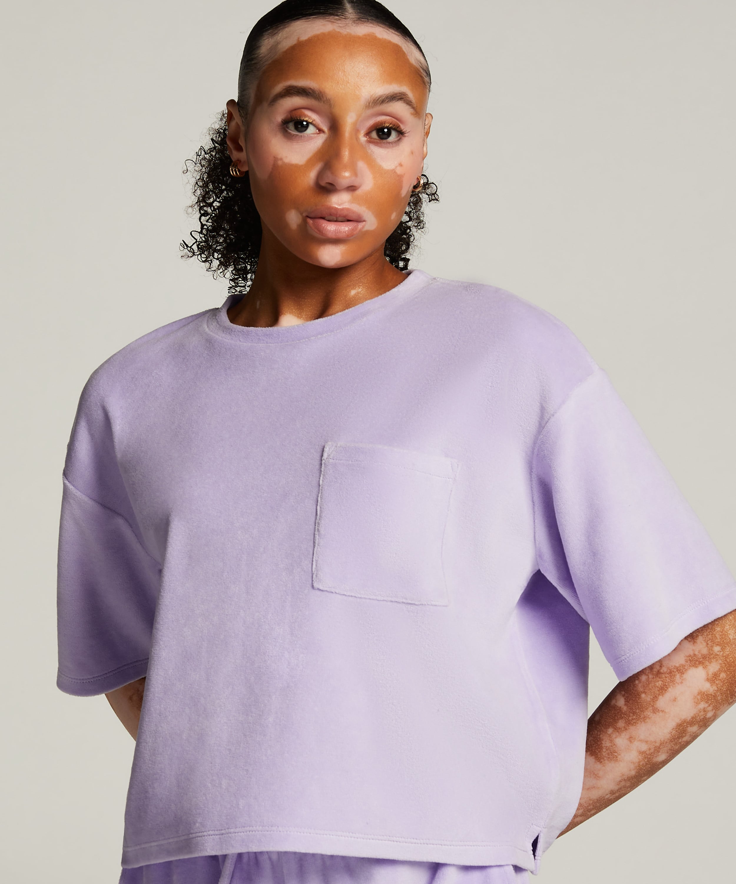 Short-sleeve velours top, Purple, main