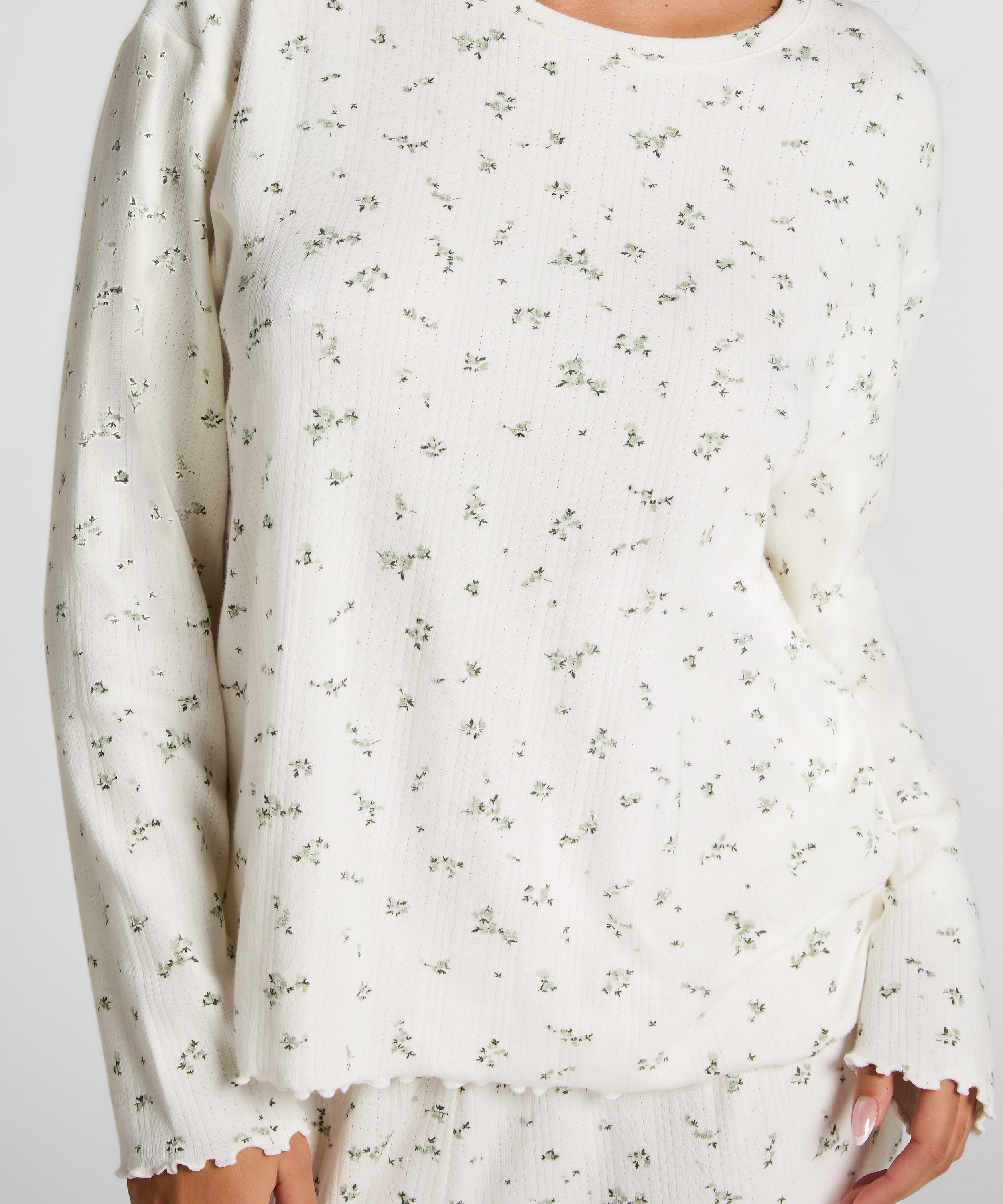 Pyjama Top Loose Pointelle, White, main