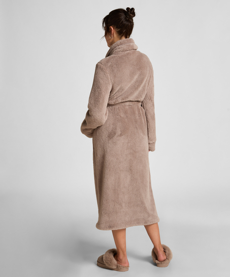 Long Fleece Bathrobe, Beige
