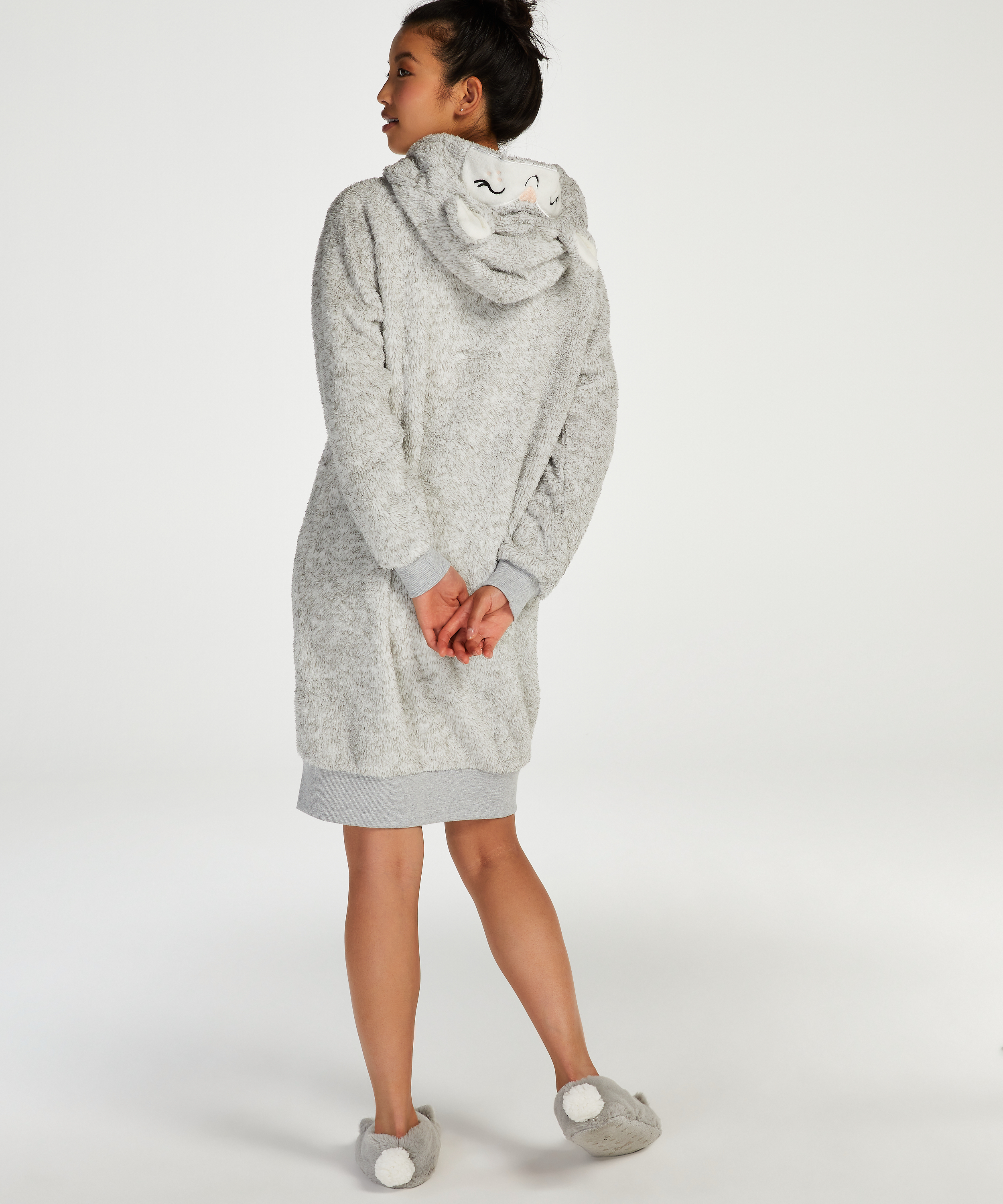 Fleece Bathrobe, Gray, main
