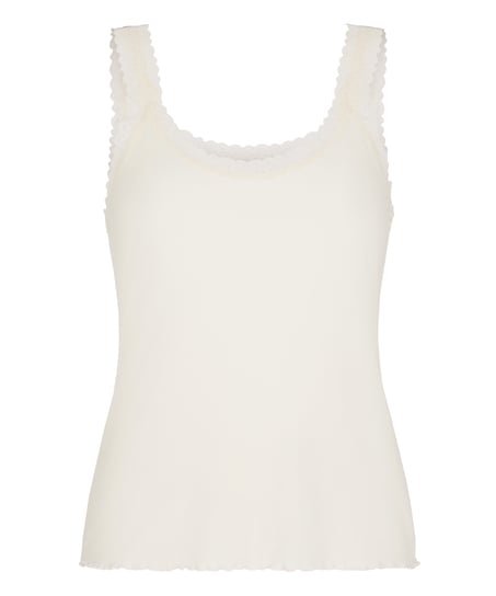 Singlet Rib Jersey Lace, White