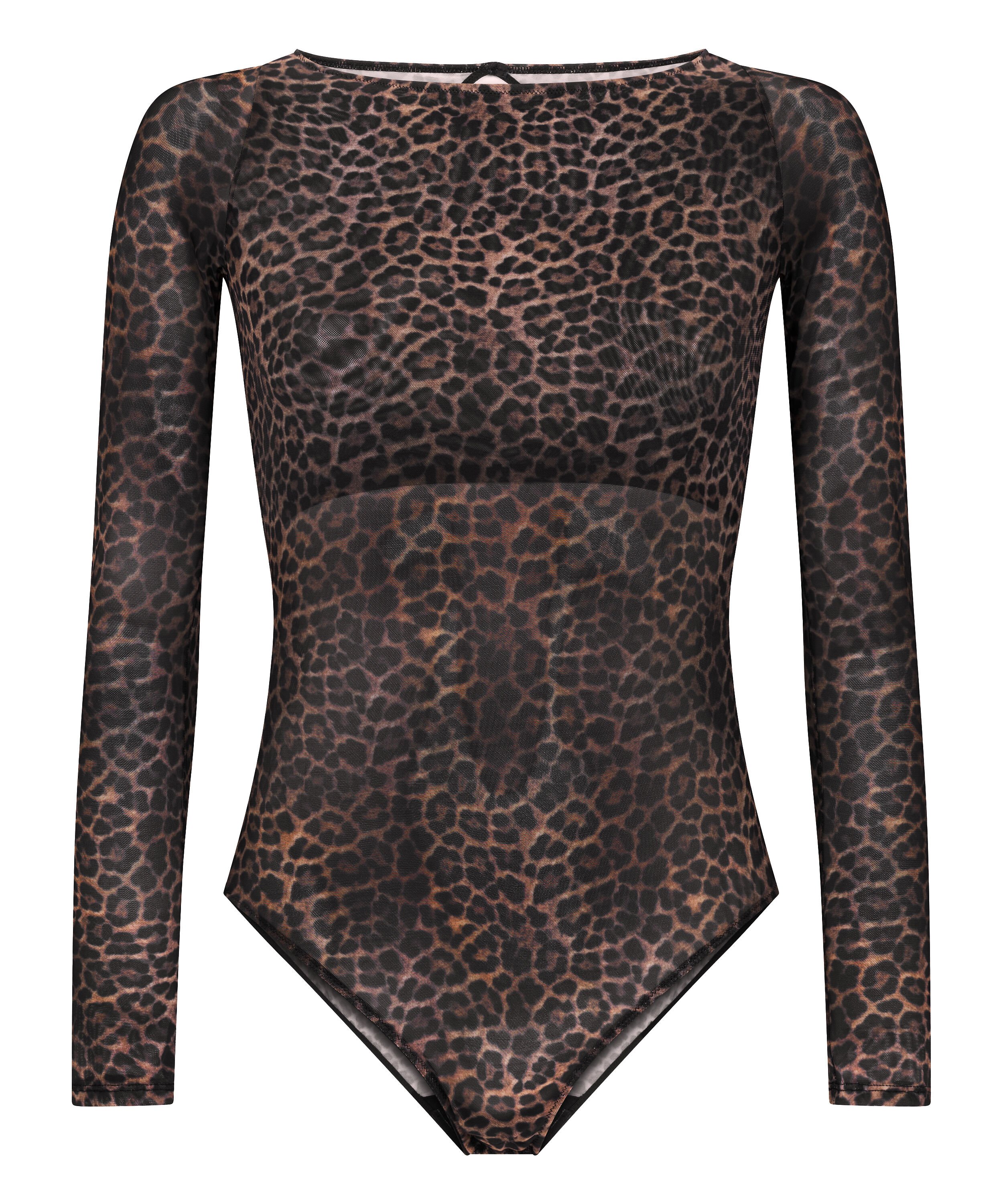 Tara Leopard Long Sleeved Body, Black