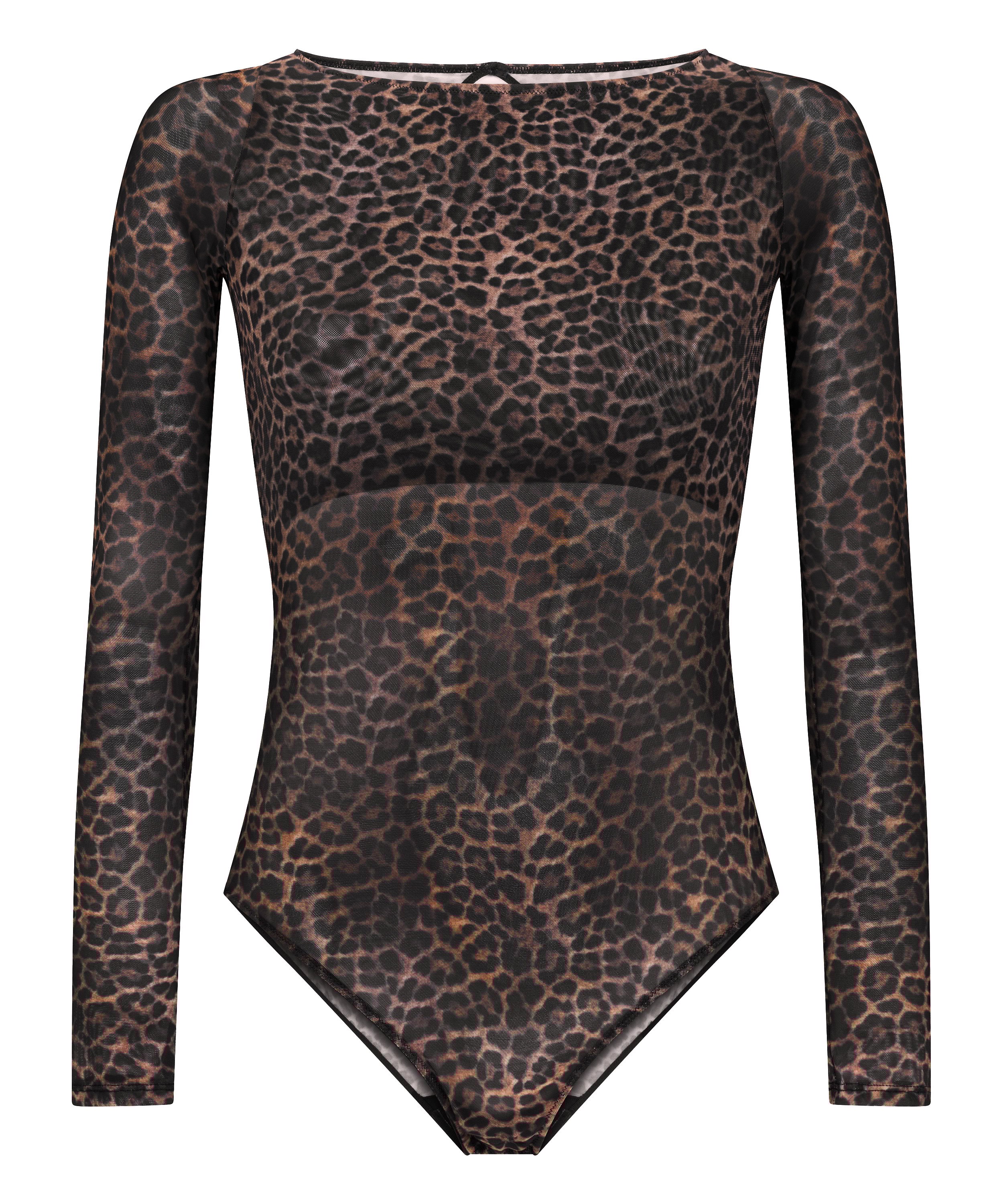 Tara Leopard Long Sleeved Body, Black, main