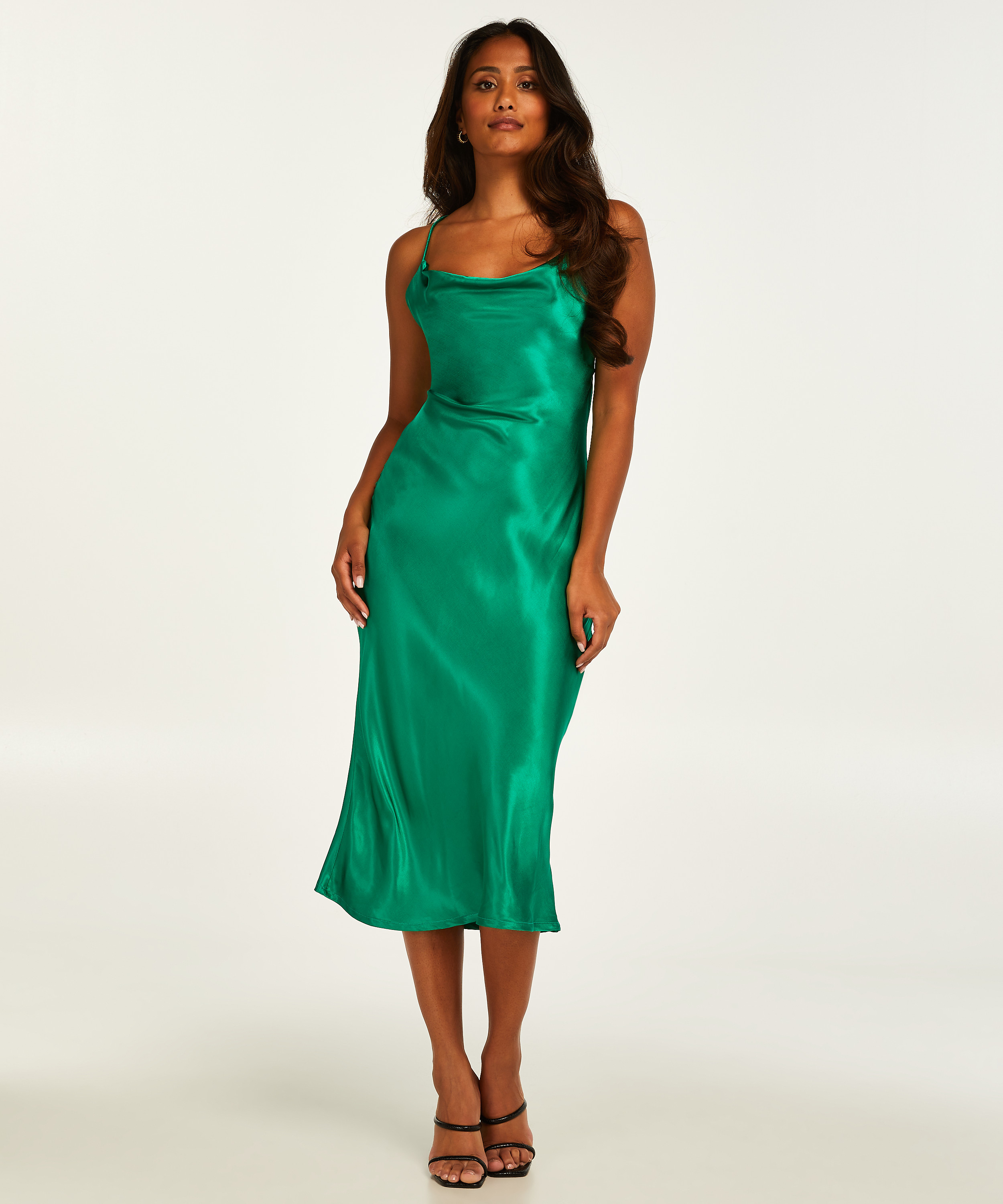 Satin Midi Dress, Green, main