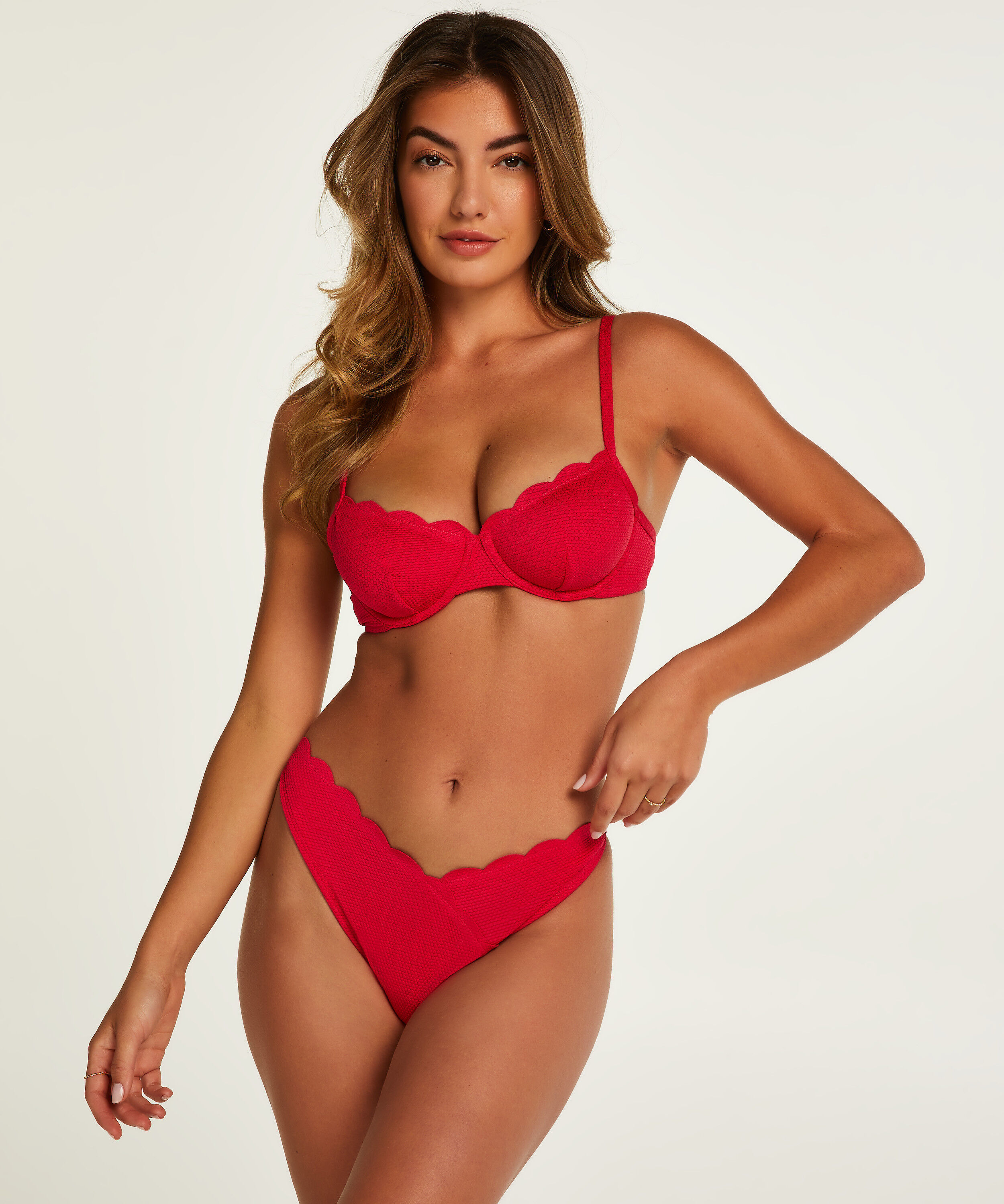 Scallop High-Leg Bikini Bottoms, Pink