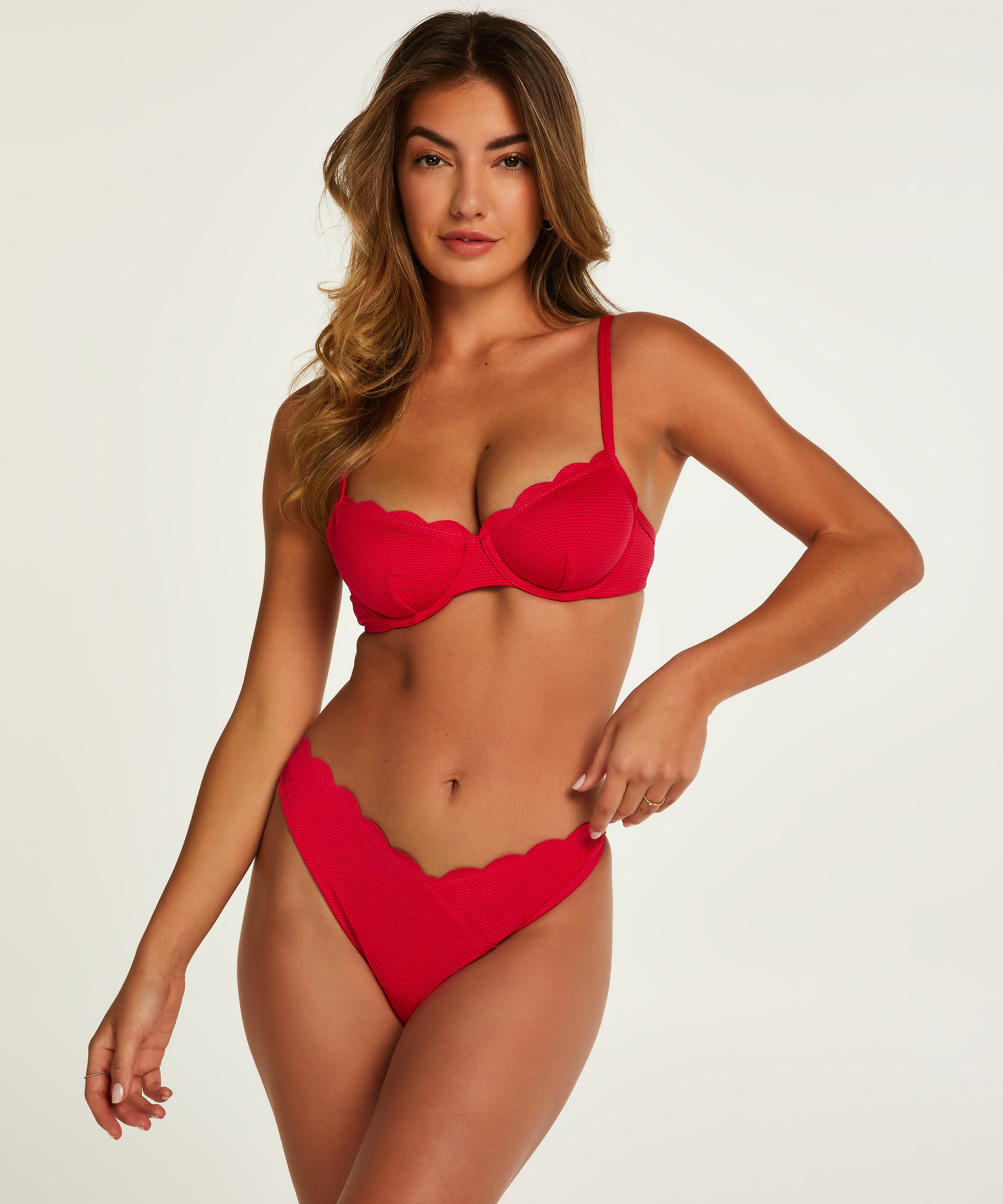 Scallop High-Leg Bikini Bottoms, Pink, main