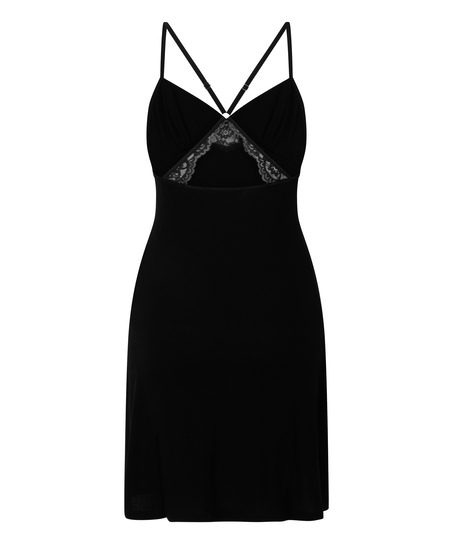 Jersey Lace Back Slipdress, Black