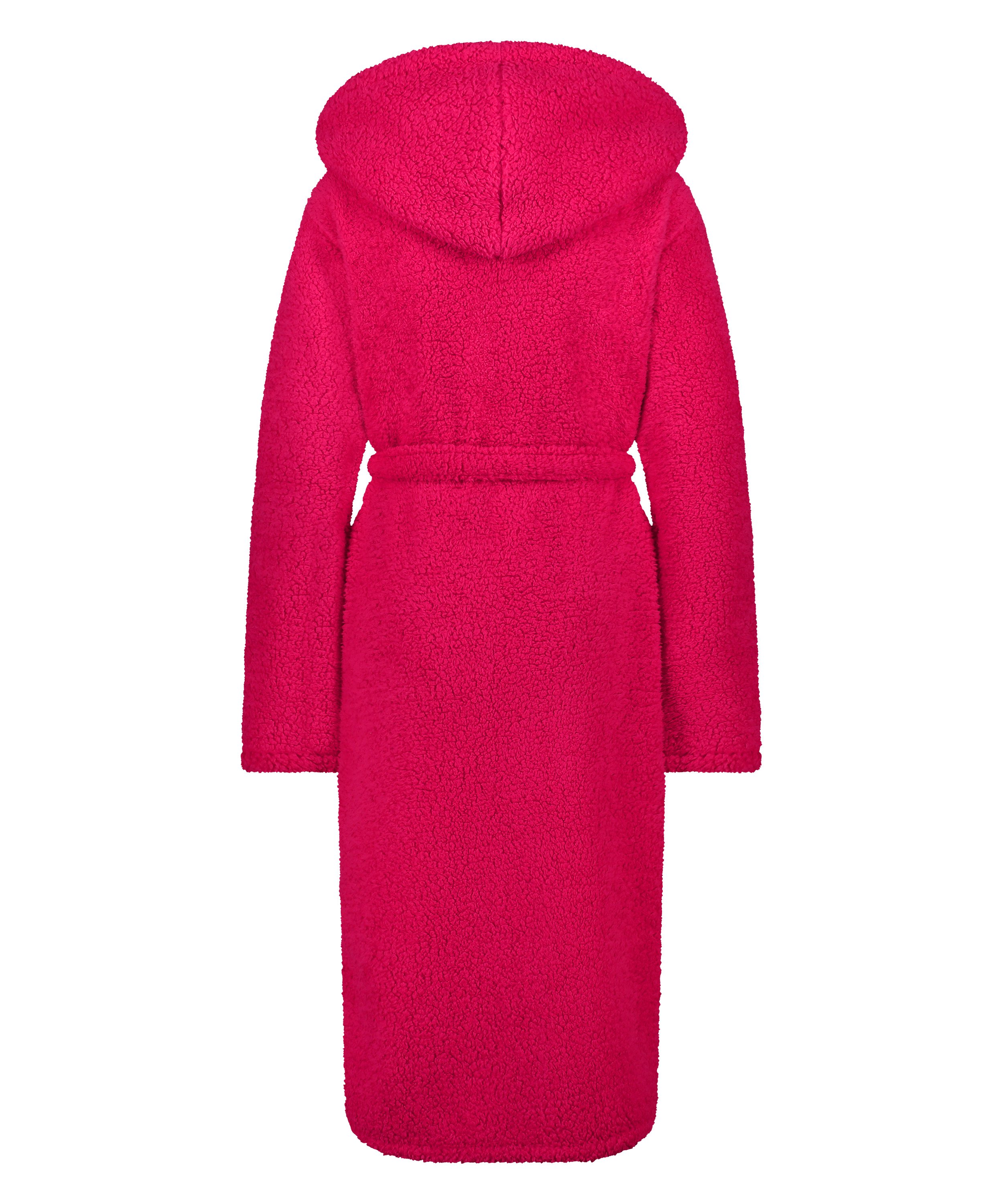 Long Fleece Bathrobe, Pink, main