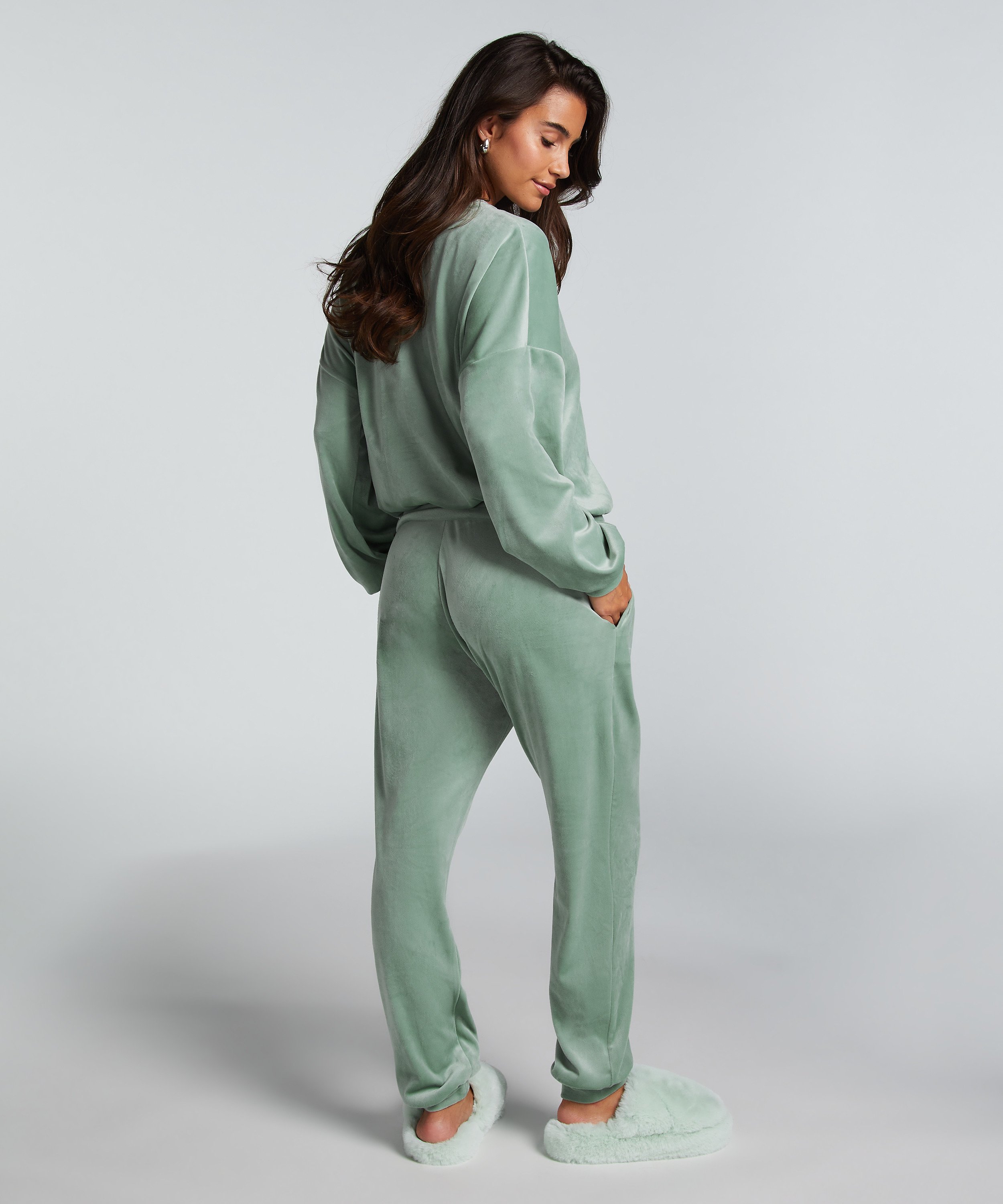 Tall Velours Jogging Bottoms, Green, main