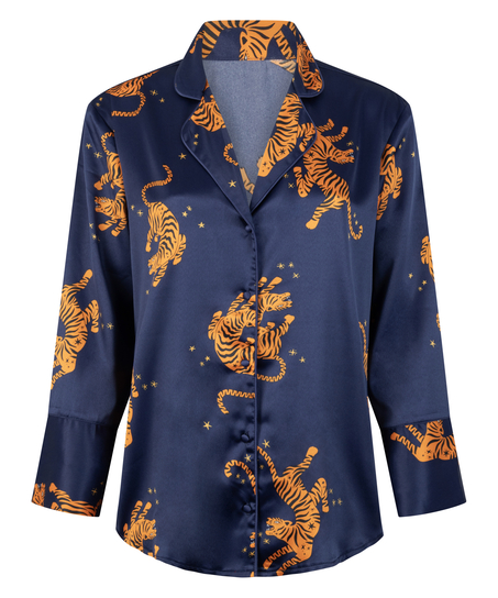 Satin Long-Sleeved Jacket, Blue