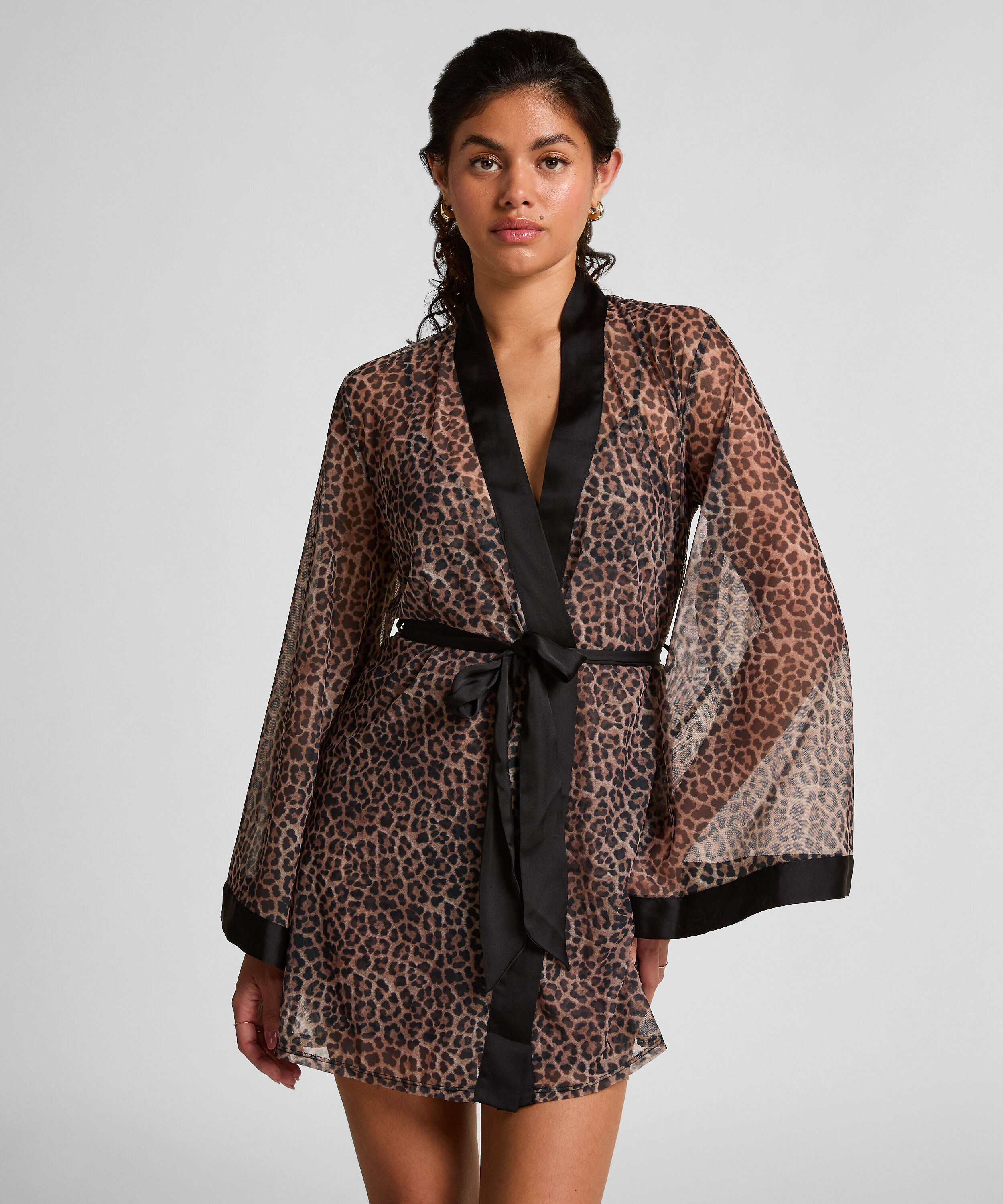 Leopard Mesh Kimono, Black