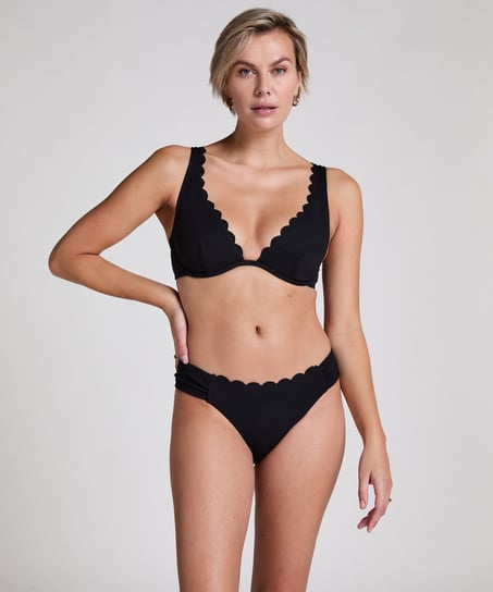 Scallop Rio Bikini Bottoms, Black